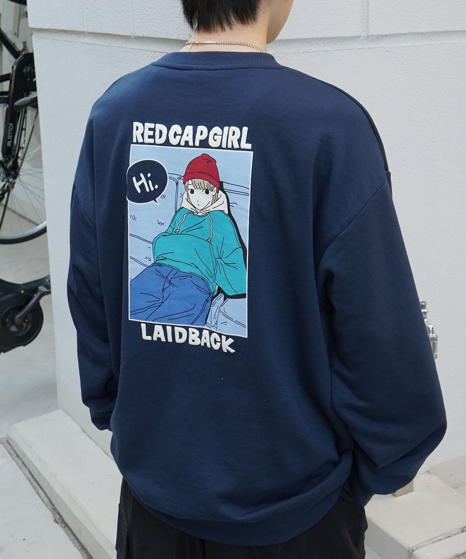 【RED CAP GIRL】25SS ビッグシルエット フロント発泡プリント プルオーバースウェット
