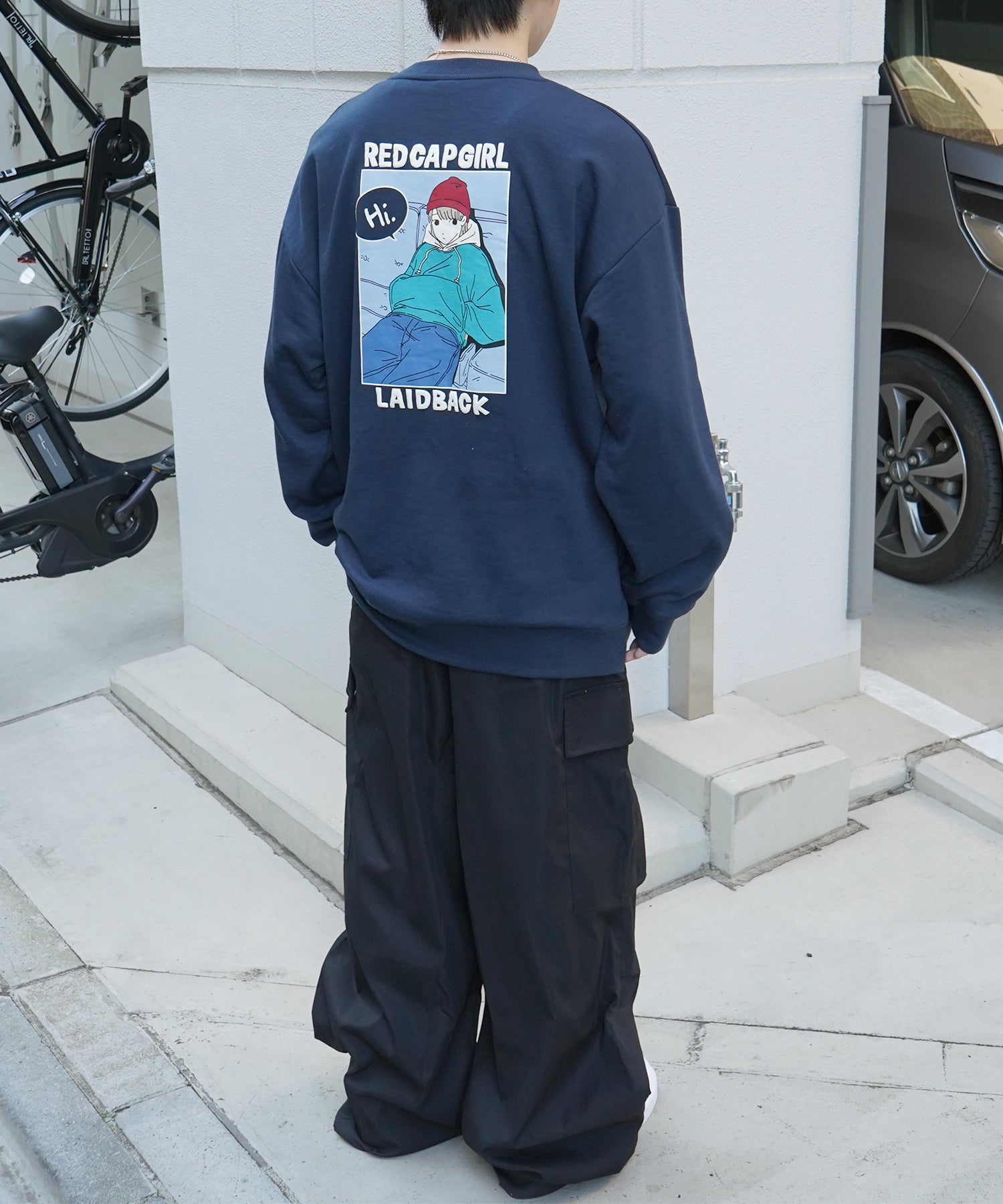 【RED CAP GIRL】25SS ビッグシルエット フロント発泡プリント プルオーバースウェット