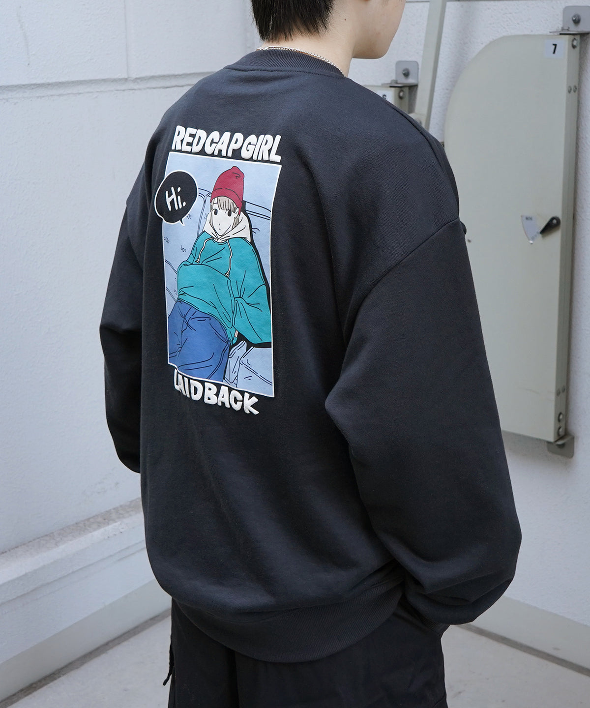 【RED CAP GIRL】25SS ビッグシルエット フロント発泡プリント プルオーバースウェット