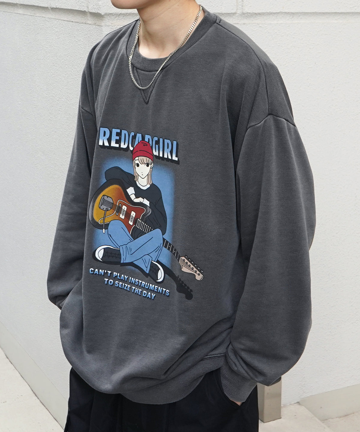 【RED CAP GIRL】24SS ビッグシルエット ピグメント加工 フロントイラストプリント プルオーバースウェット