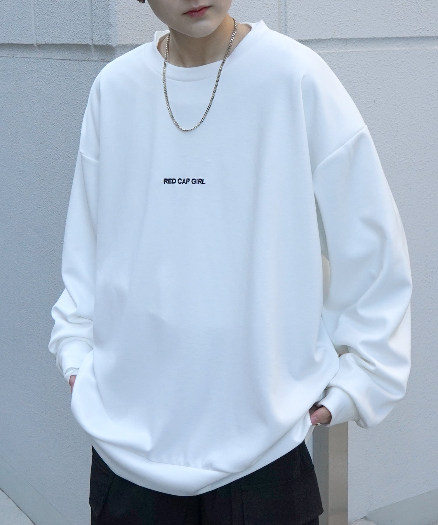 【RED CAP GIRL】25SS ビッグシルエット とろみポンチ 落ち感ドレープ バックプリント ダンボールニットプルオーバースウェット
