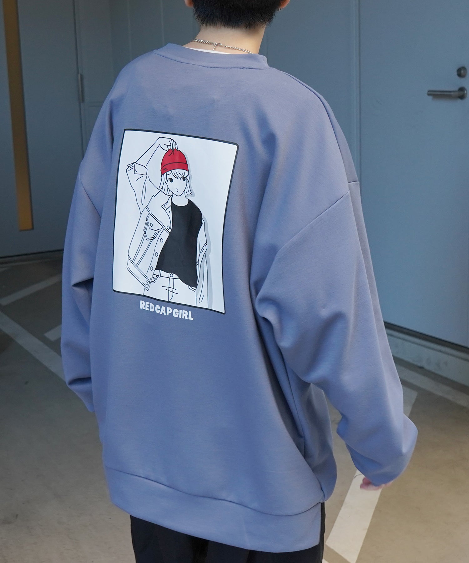 【RED CAP GIRL】25SS ビッグシルエット とろみポンチ 落ち感ドレープ バックプリント ダンボールニットプルオーバースウェット