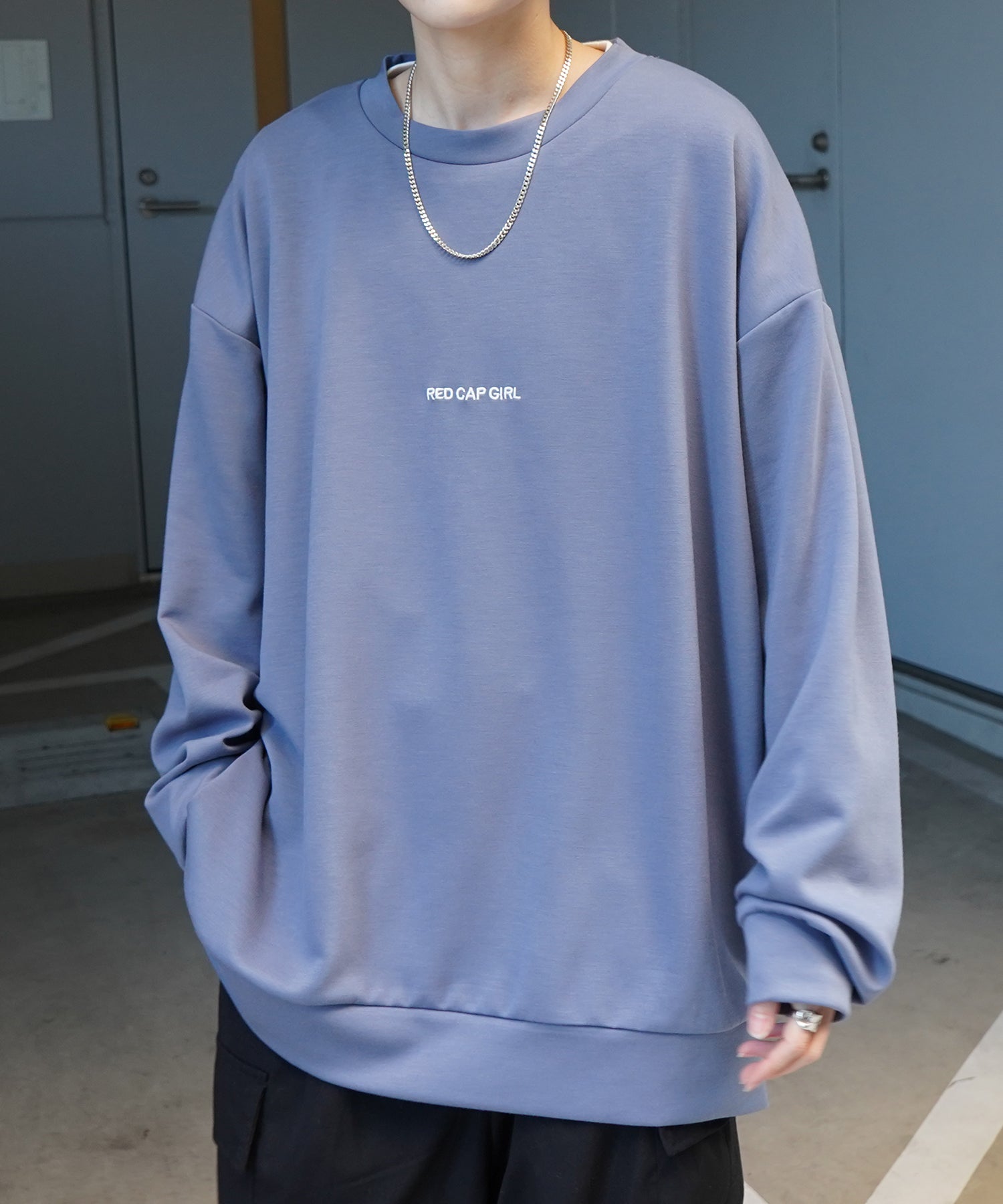 【RED CAP GIRL】25SS ビッグシルエット とろみポンチ 落ち感ドレープ バックプリント ダンボールニットプルオーバースウェット