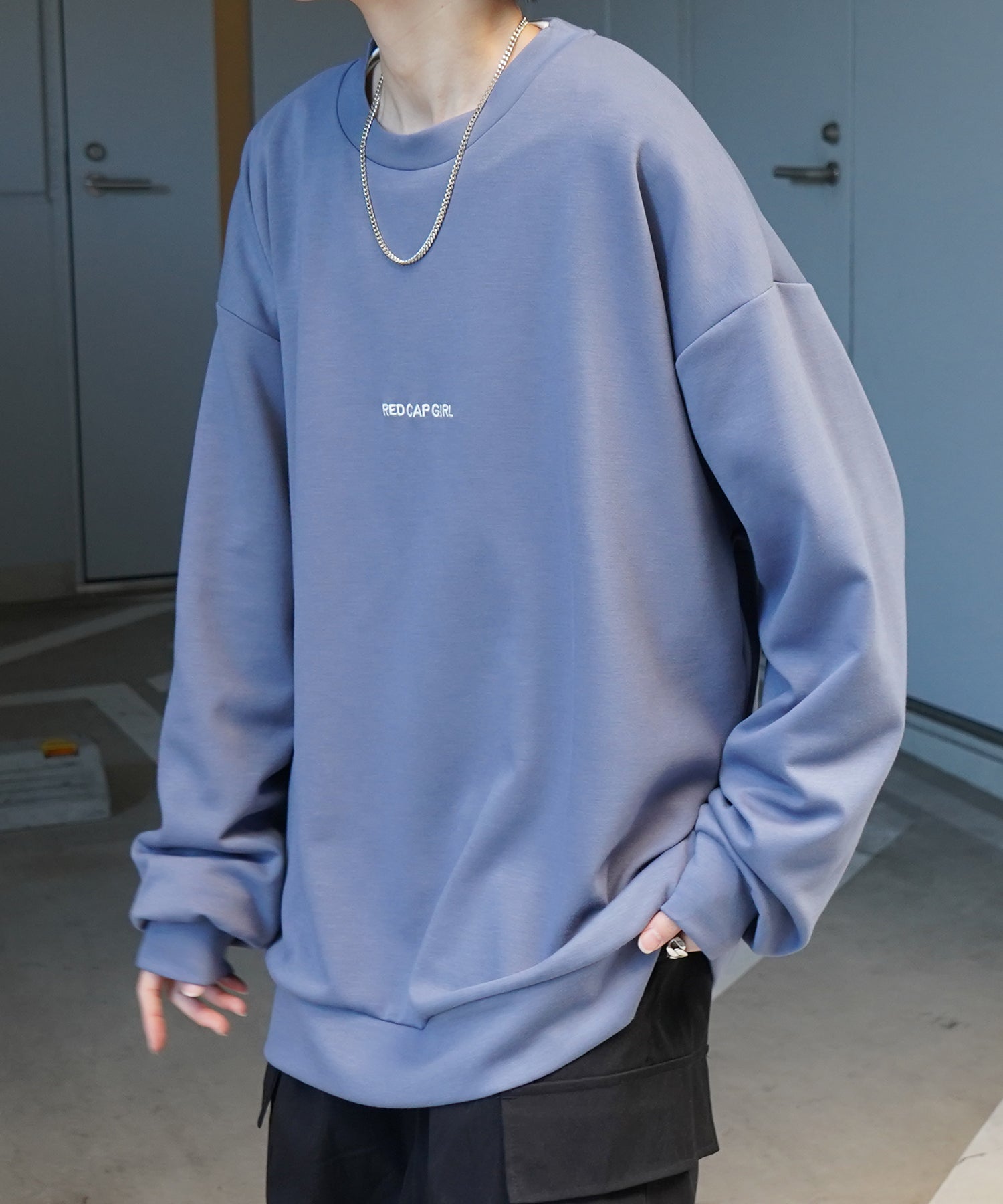 【RED CAP GIRL】25SS ビッグシルエット とろみポンチ 落ち感ドレープ バックプリント ダンボールニットプルオーバースウェット