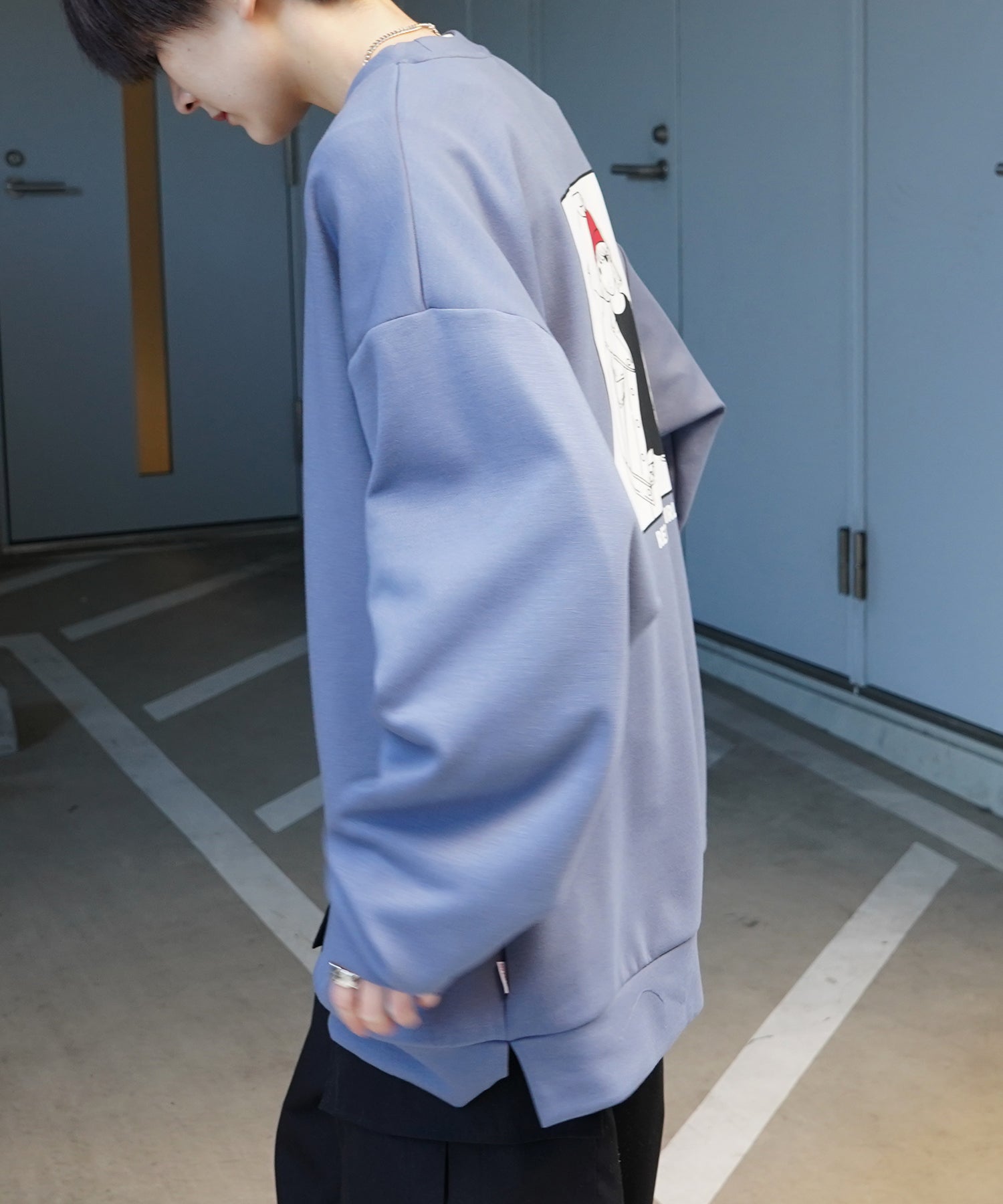 【RED CAP GIRL】25SS ビッグシルエット とろみポンチ 落ち感ドレープ バックプリント ダンボールニットプルオーバースウェット
