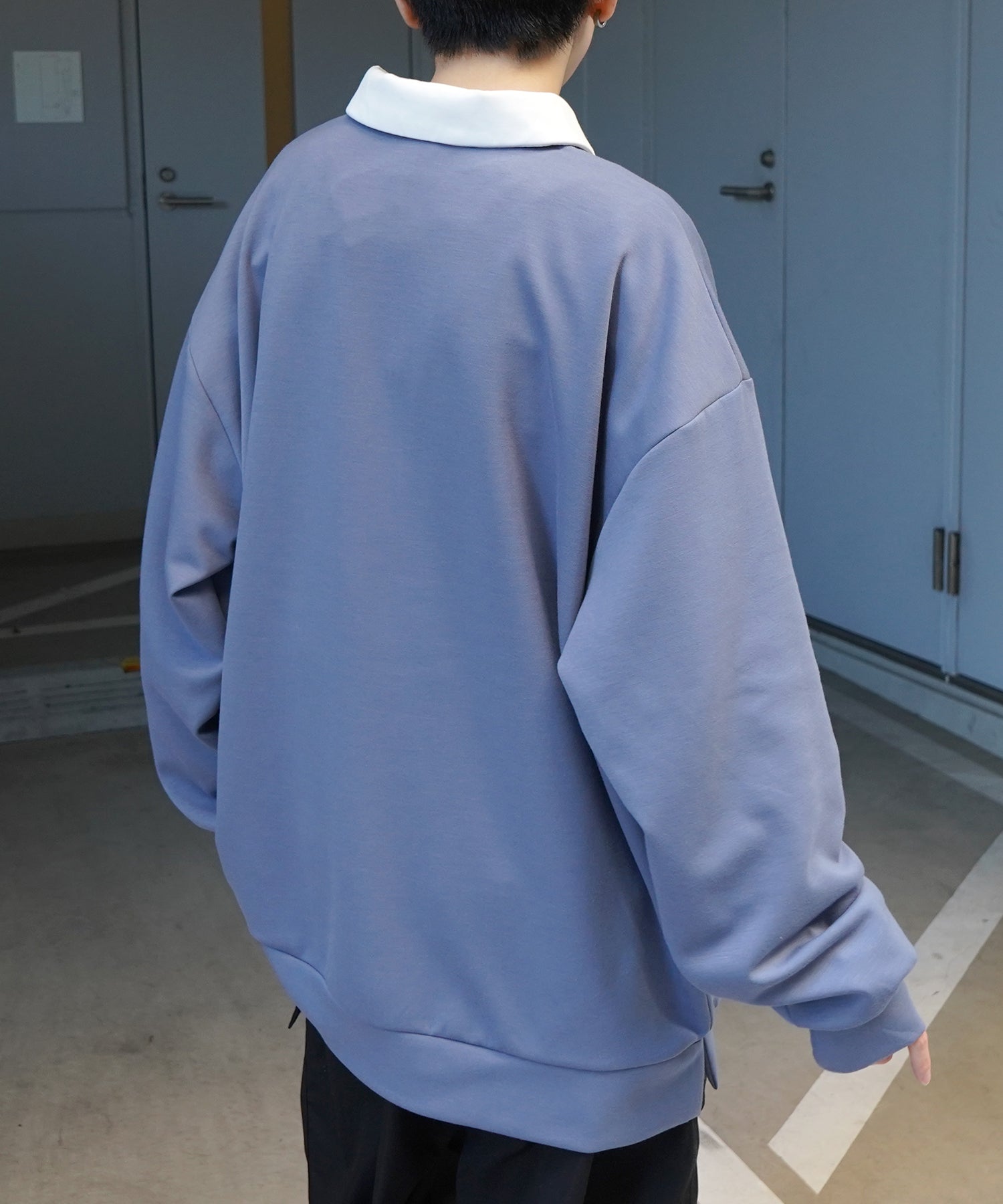 【RED CAP GIRL】25SS ビッグシルエット ドレープとろみ ダンボールニット ワンポイント刺繍ポンチハーフジップ
