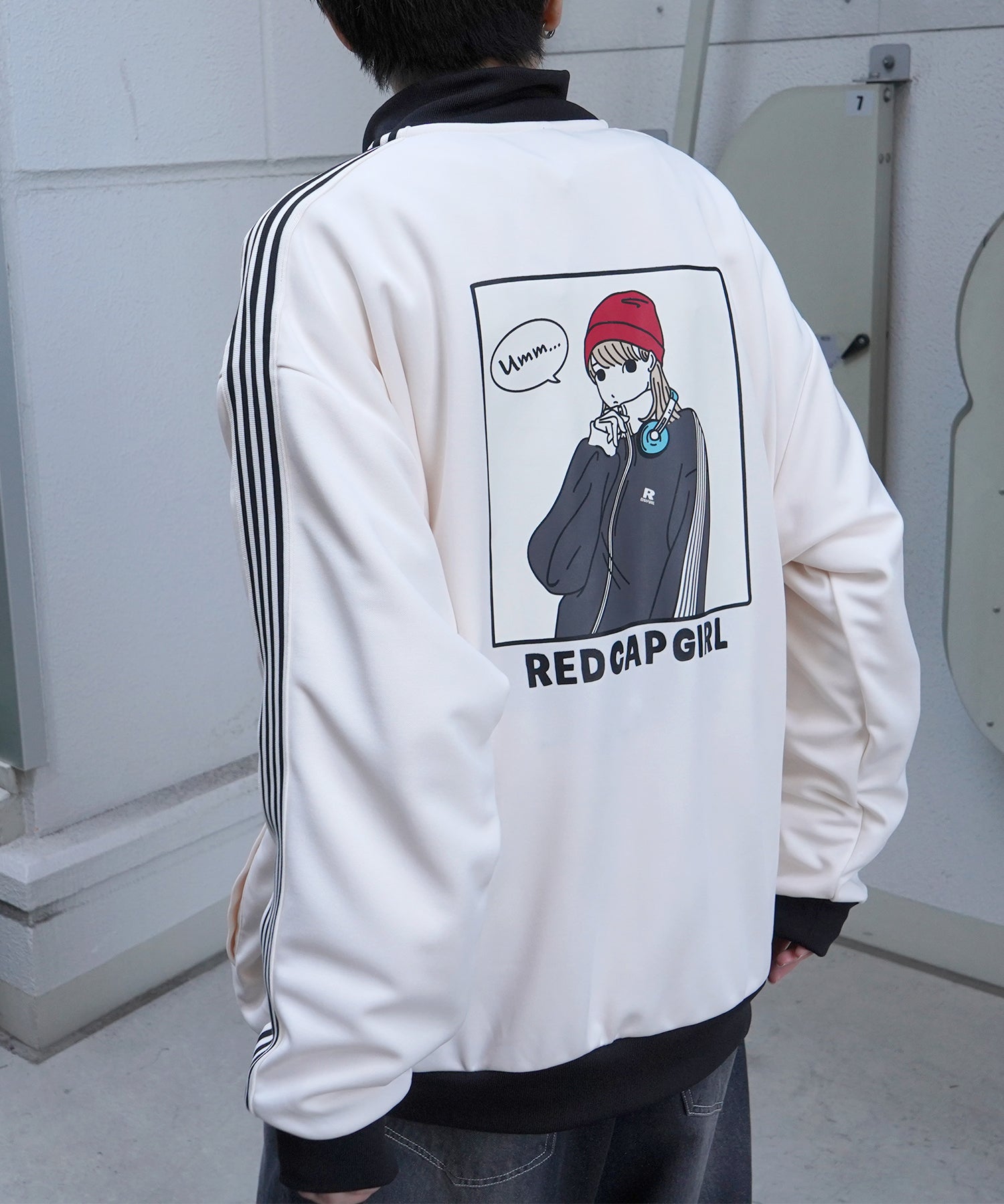 25SS【RED CAP GIRL】セットアップ対応 ビッグシルエット バックプリント 袖ライン ジャージトラックジャケット