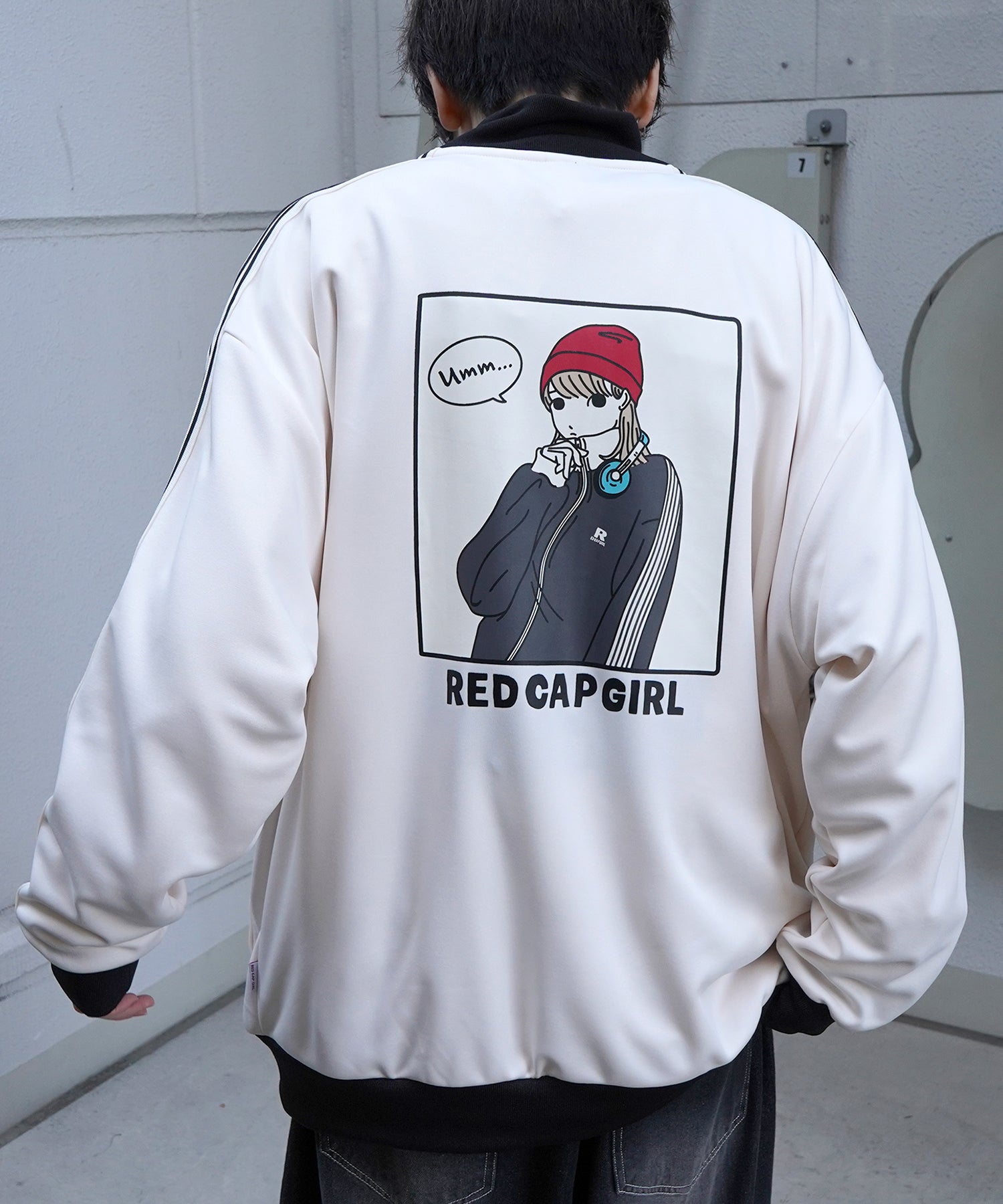 25SS【RED CAP GIRL】セットアップ対応 ビッグシルエット バックプリント 袖ライン ジャージトラックジャケット