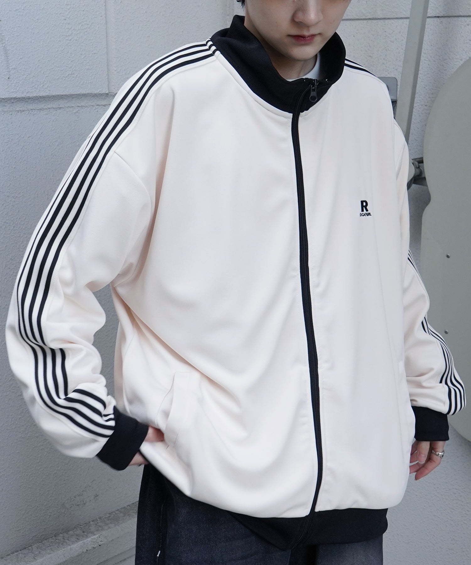 25SS【RED CAP GIRL】セットアップ対応 ビッグシルエット バックプリント 袖ライン ジャージトラックジャケット