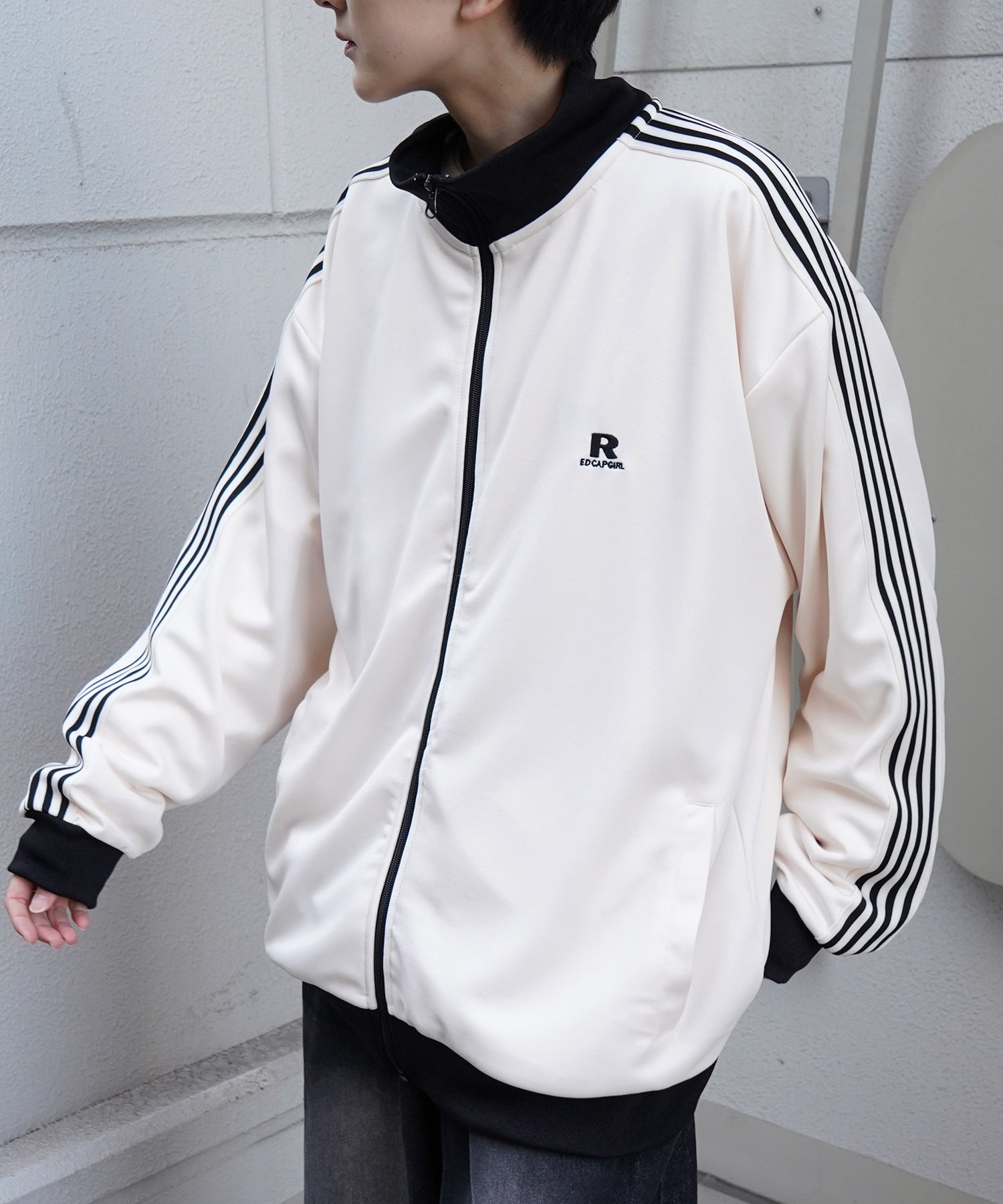 25SS【RED CAP GIRL】セットアップ対応 ビッグシルエット バックプリント 袖ライン ジャージトラックジャケット