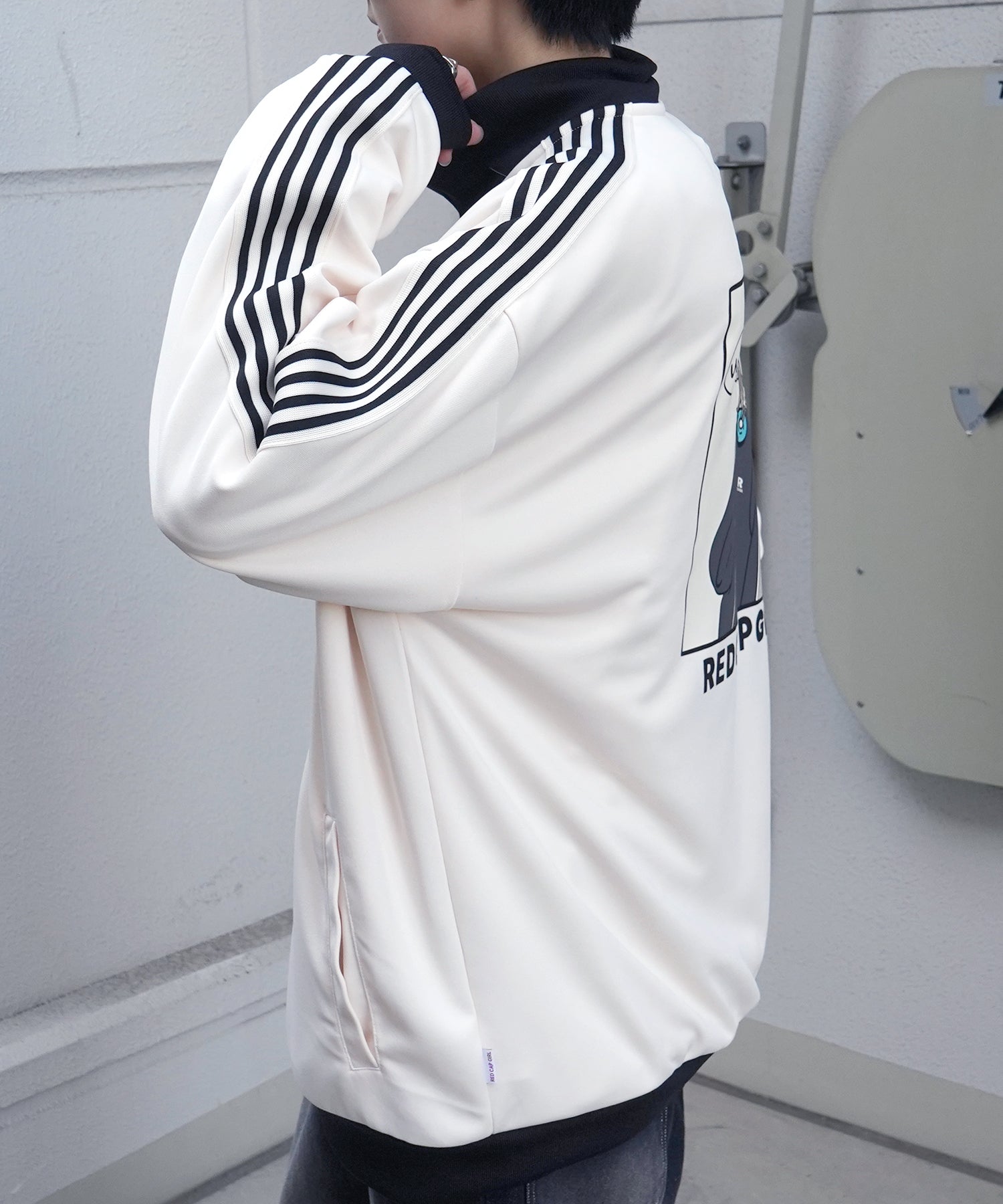 25SS【RED CAP GIRL】セットアップ対応 ビッグシルエット バックプリント 袖ライン ジャージトラックジャケット