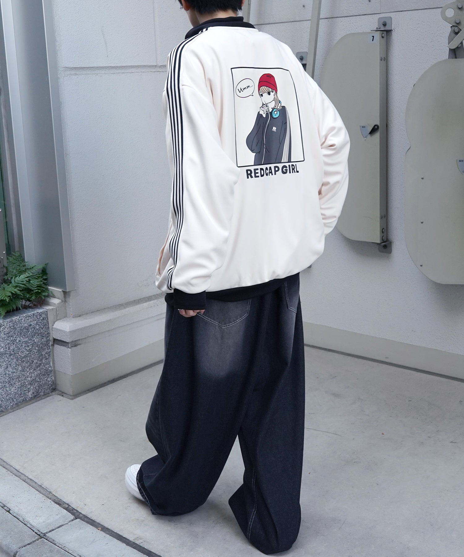 25SS【RED CAP GIRL】セットアップ対応 ビッグシルエット バックプリント 袖ライン ジャージトラックジャケット