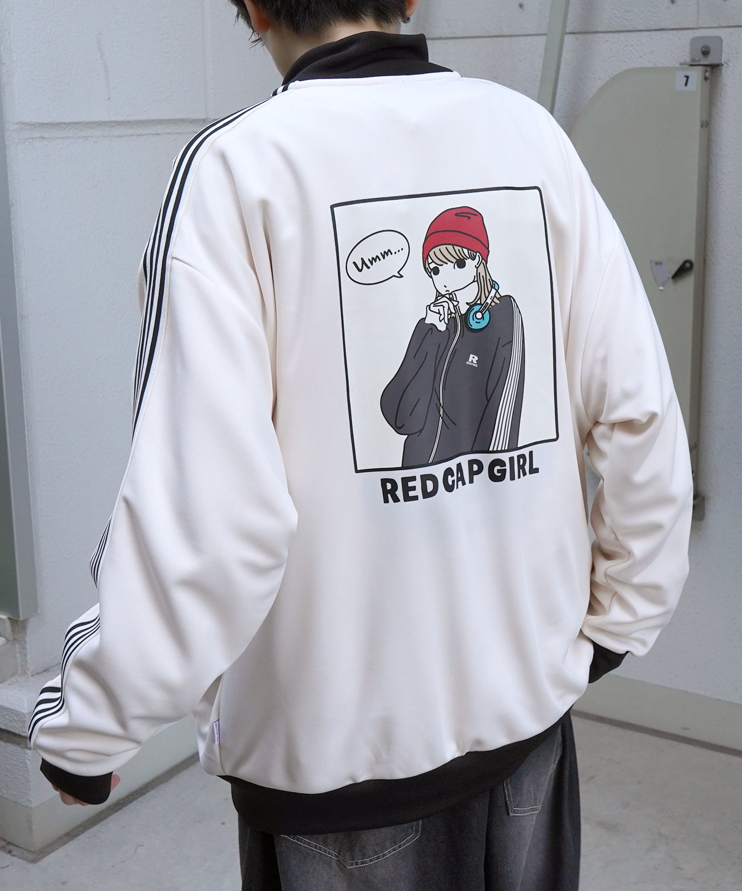 25SS【RED CAP GIRL】セットアップ対応 ビッグシルエット バックプリント 袖ライン ジャージトラックジャケット