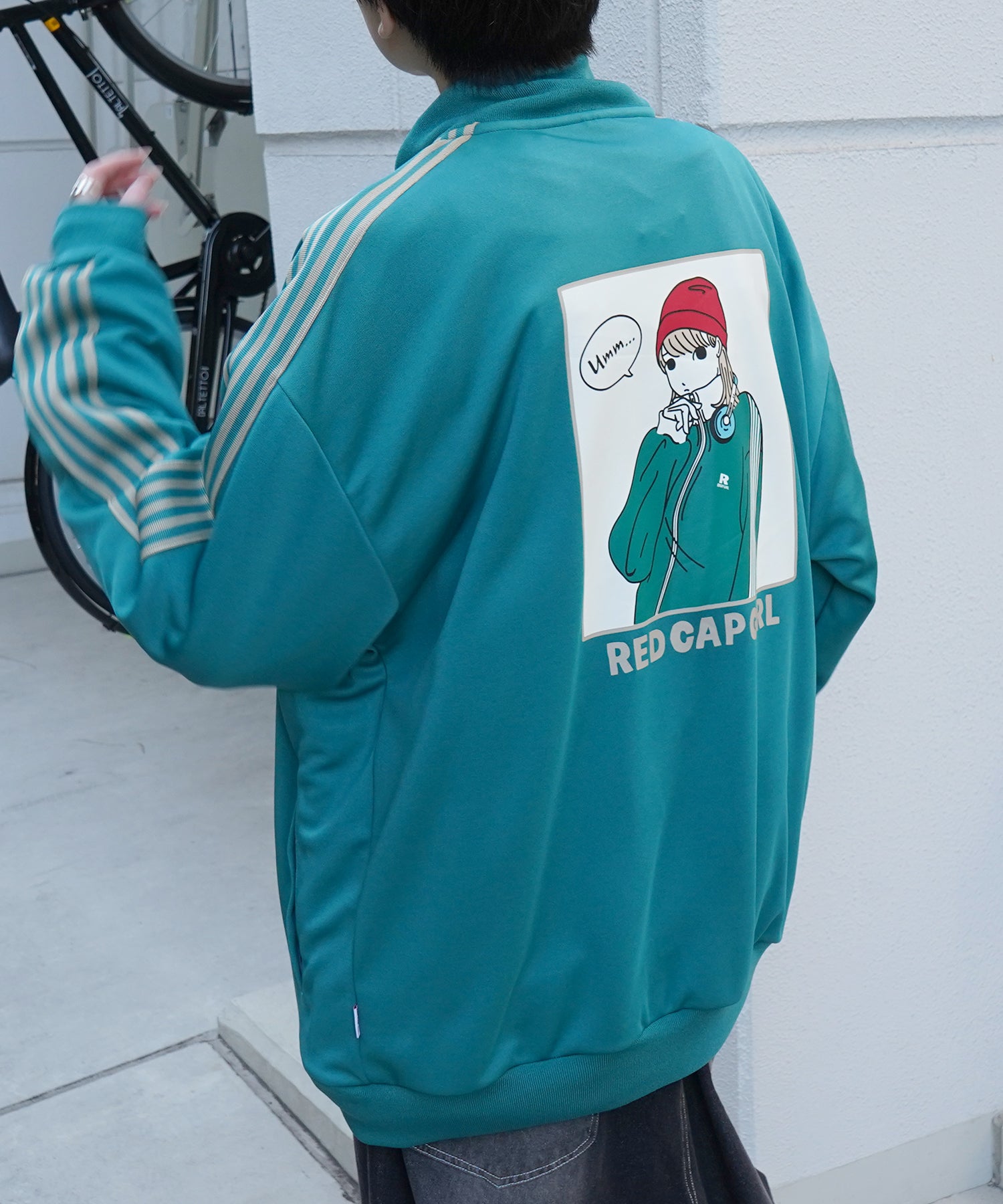 25SS【RED CAP GIRL】セットアップ対応 ビッグシルエット バックプリント 袖ライン ジャージトラックジャケット