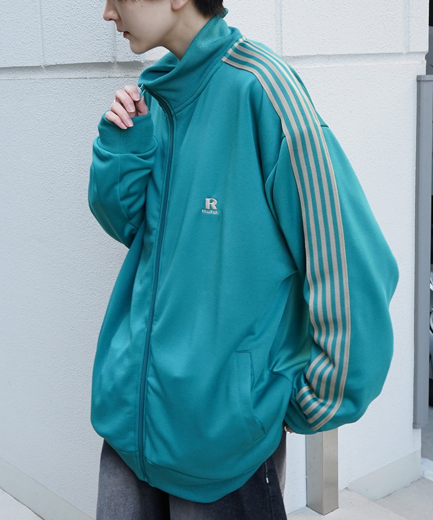 25SS【RED CAP GIRL】セットアップ対応 ビッグシルエット バックプリント 袖ライン ジャージトラックジャケット