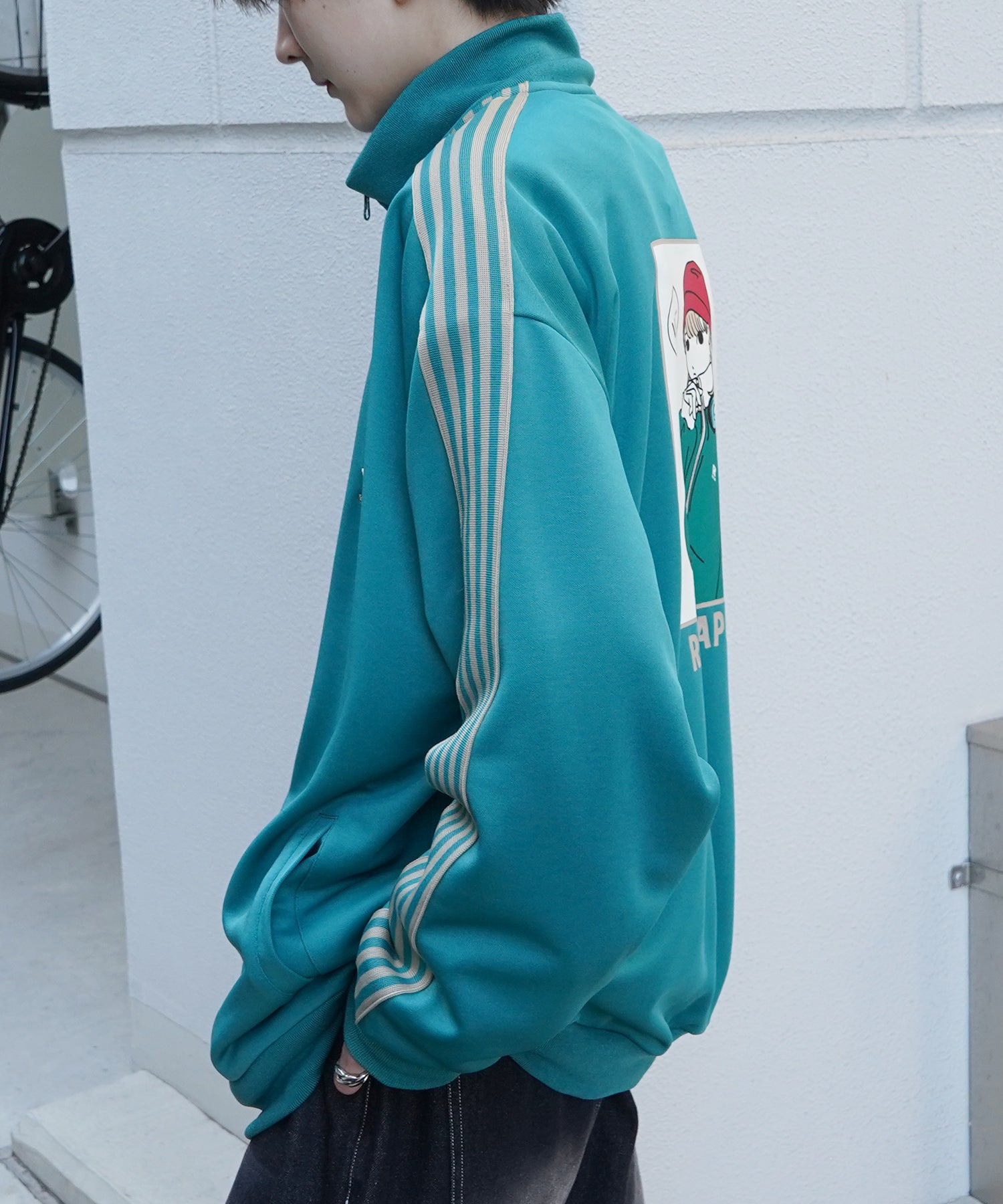 25SS【RED CAP GIRL】セットアップ対応 ビッグシルエット バックプリント 袖ライン ジャージトラックジャケット