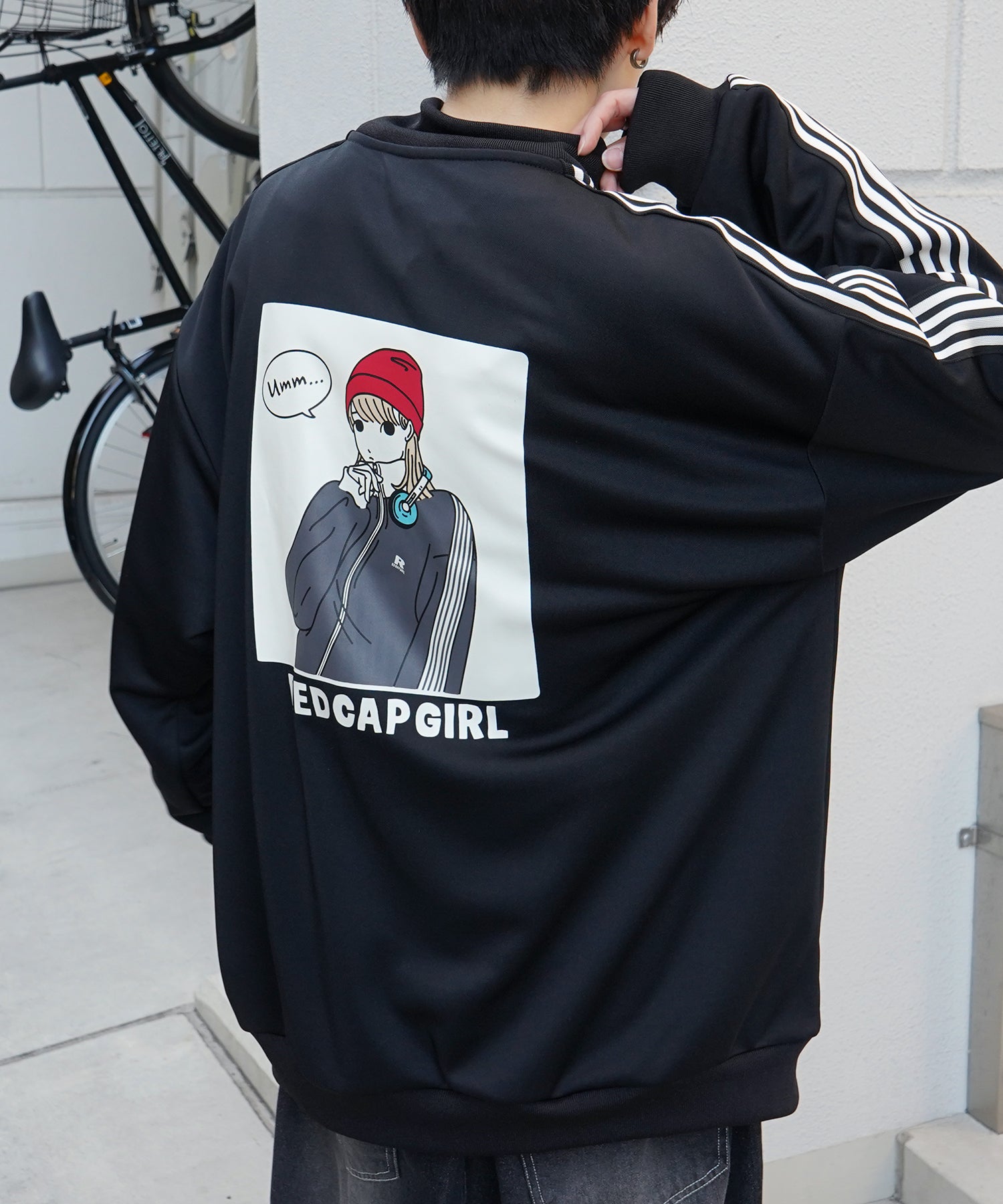 25SS【RED CAP GIRL】セットアップ対応 ビッグシルエット バックプリント 袖ライン ジャージトラックジャケット