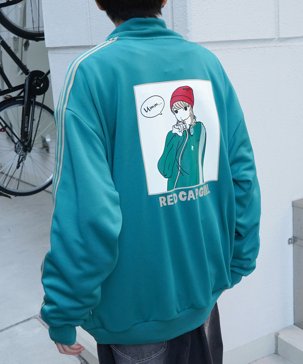 25SS【RED CAP GIRL】セットアップ対応 ビッグシルエット バックプリント 袖ライン ジャージトラックジャケット