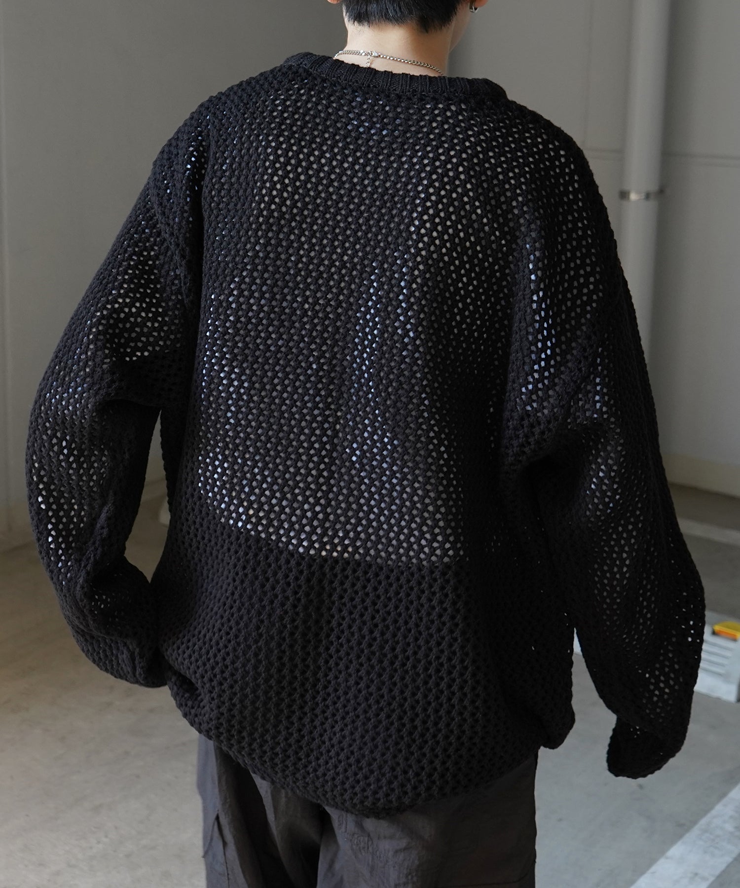 【RED CAP GIRL】25SS ビッグシルエット ワンポイント刺繍 メッシュニットプルオーバー