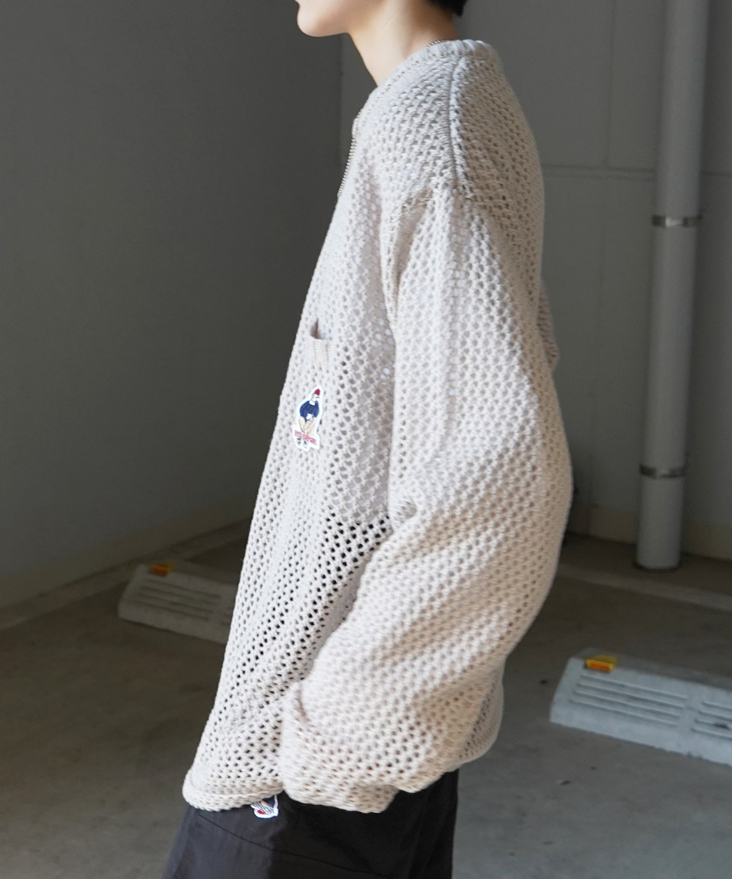 【RED CAP GIRL】25SS ビッグシルエット ワンポイント刺繍 メッシュニットプルオーバー