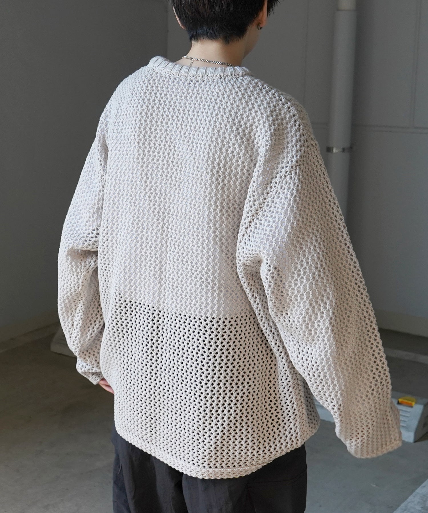 【RED CAP GIRL】25SS ビッグシルエット ワンポイント刺繍 メッシュニットプルオーバー