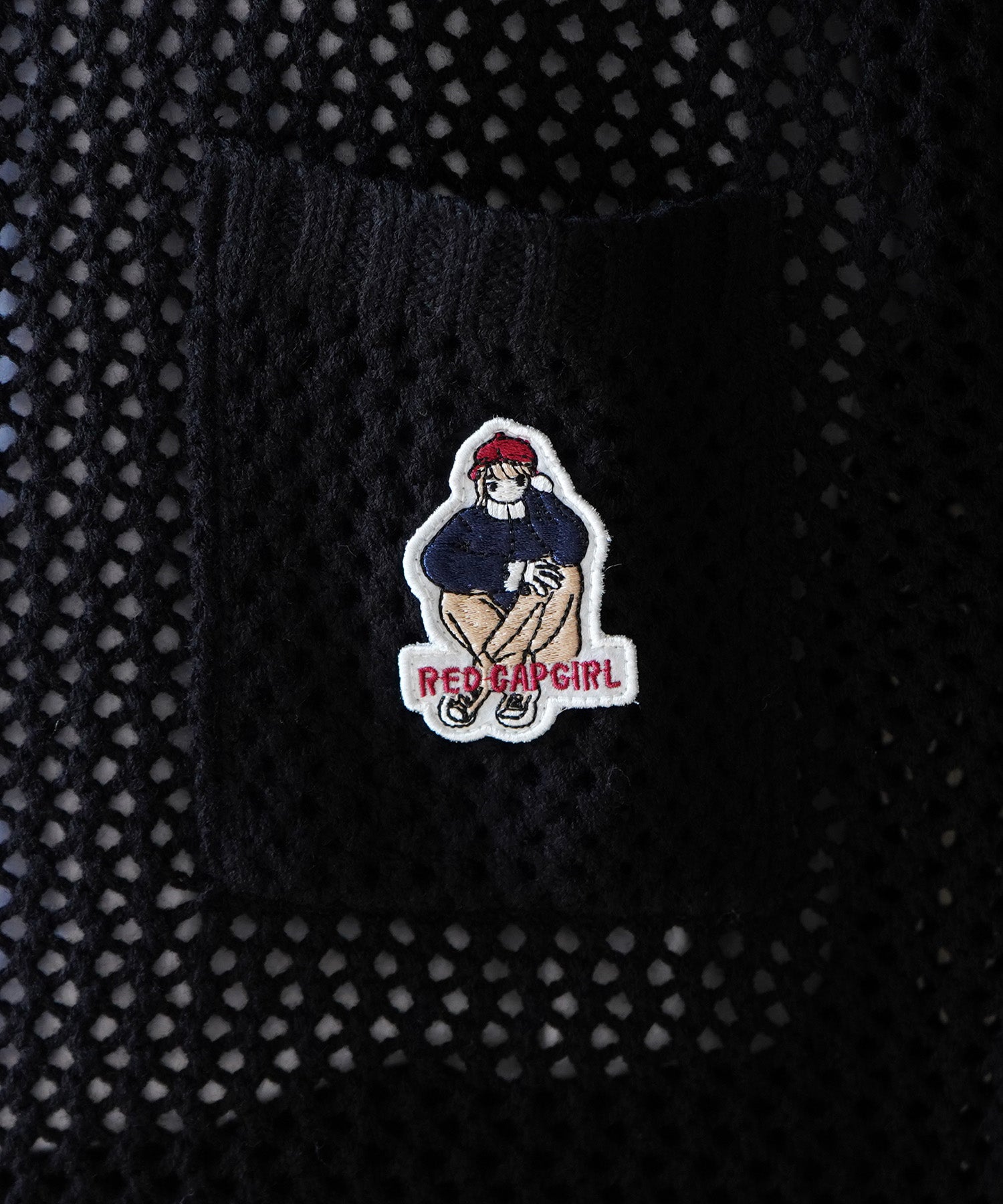 【RED CAP GIRL】25SS ビッグシルエット ワンポイント刺繍 メッシュニットプルオーバー