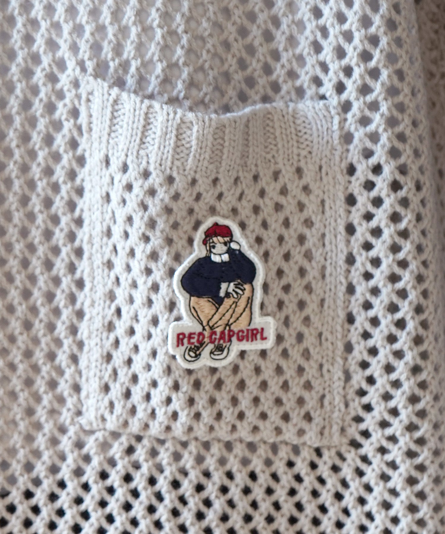 【RED CAP GIRL】25SS ビッグシルエット ワンポイント刺繍 メッシュニットプルオーバー