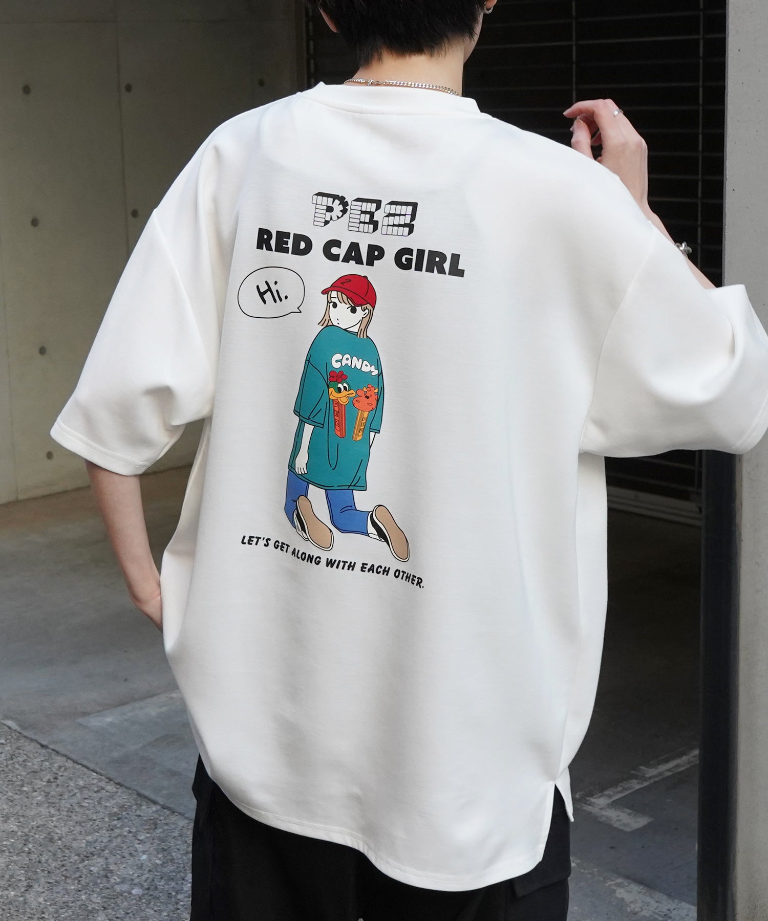 【RED CAP GIRL × PEZ】25SS RCG×PEZコラボ バックプリント ドレープとろみ ビッグシルエットポンチTシャツ