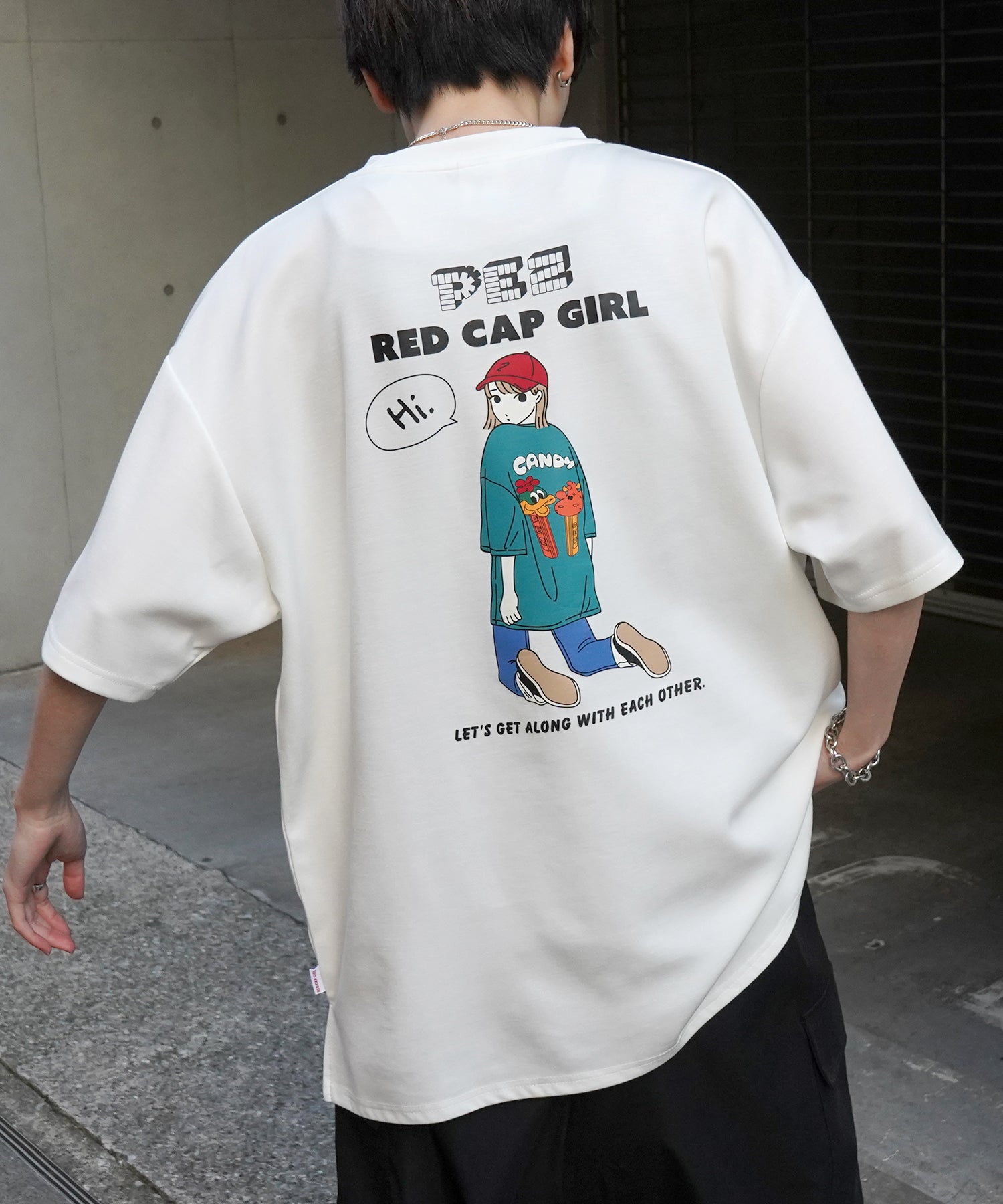 【RED CAP GIRL × PEZ】25SS RCG×PEZコラボ バックプリント ドレープとろみ ビッグシルエットポンチTシャツ