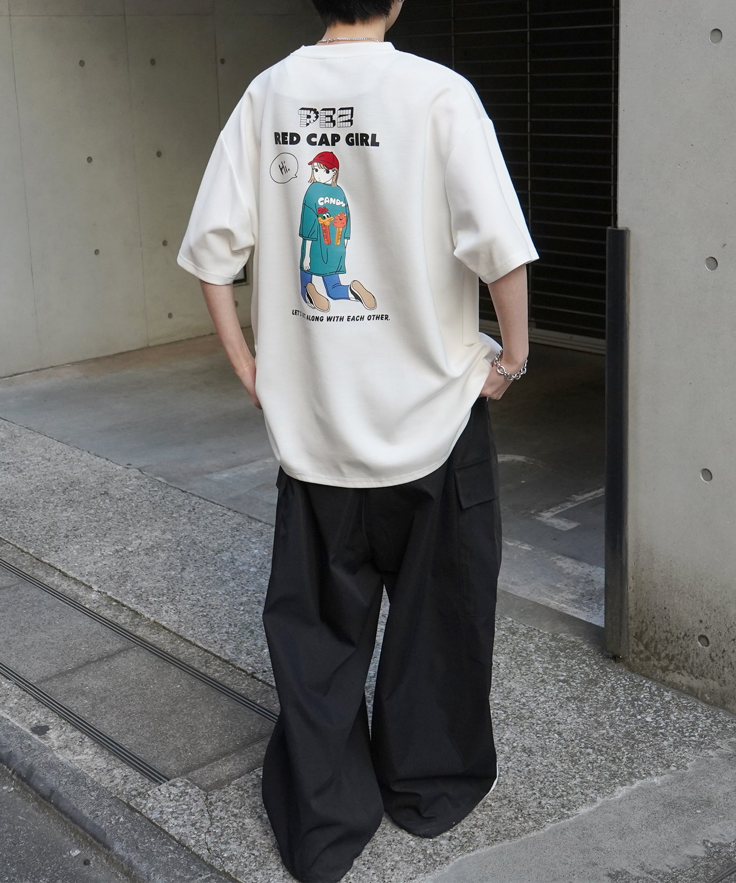 【RED CAP GIRL × PEZ】25SS RCG×PEZコラボ バックプリント ドレープとろみ ビッグシルエットポンチTシャツ