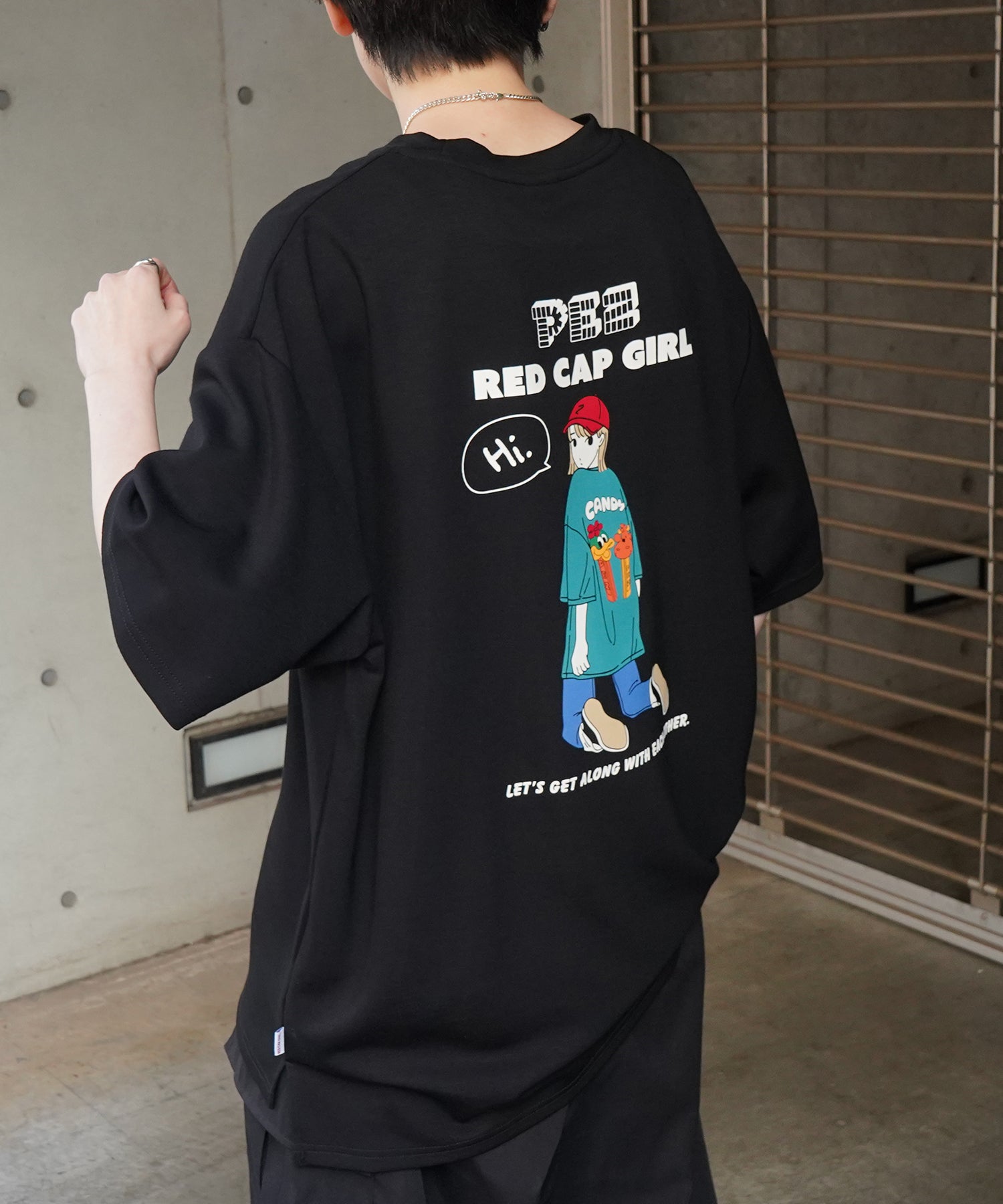 【RED CAP GIRL × PEZ】25SS RCG×PEZコラボ バックプリント ドレープとろみ ビッグシルエットポンチTシャツ