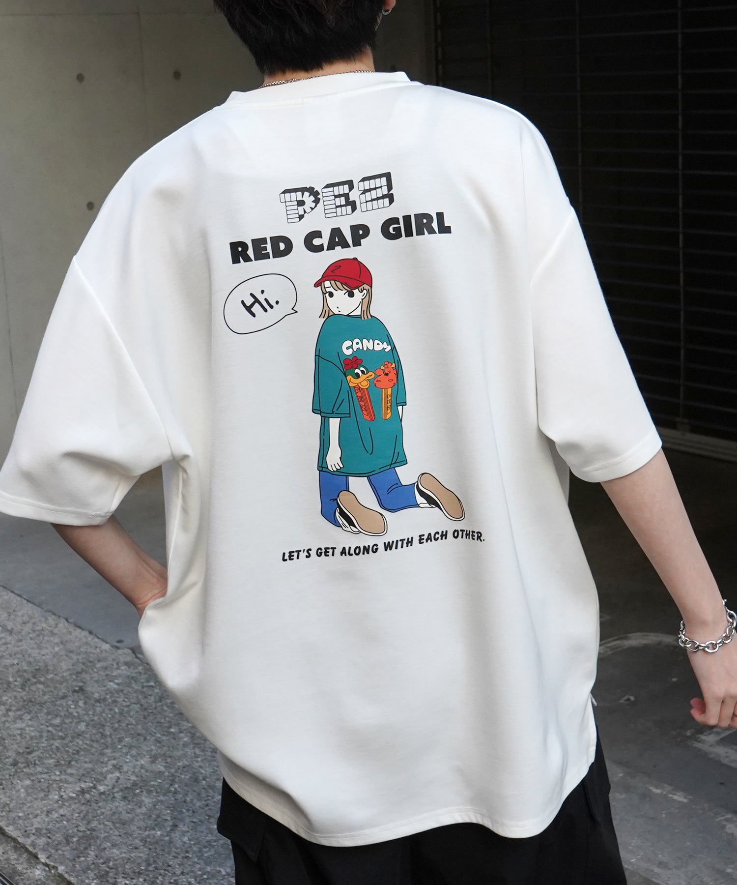 【RED CAP GIRL × PEZ】25SS RCG×PEZコラボ バックプリント ドレープとろみ ビッグシルエットポンチTシャツ
