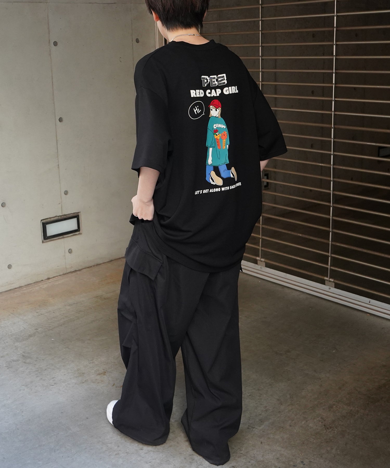 【RED CAP GIRL × PEZ】25SS RCG×PEZコラボ バックプリント ドレープとろみ ビッグシルエットポンチTシャツ