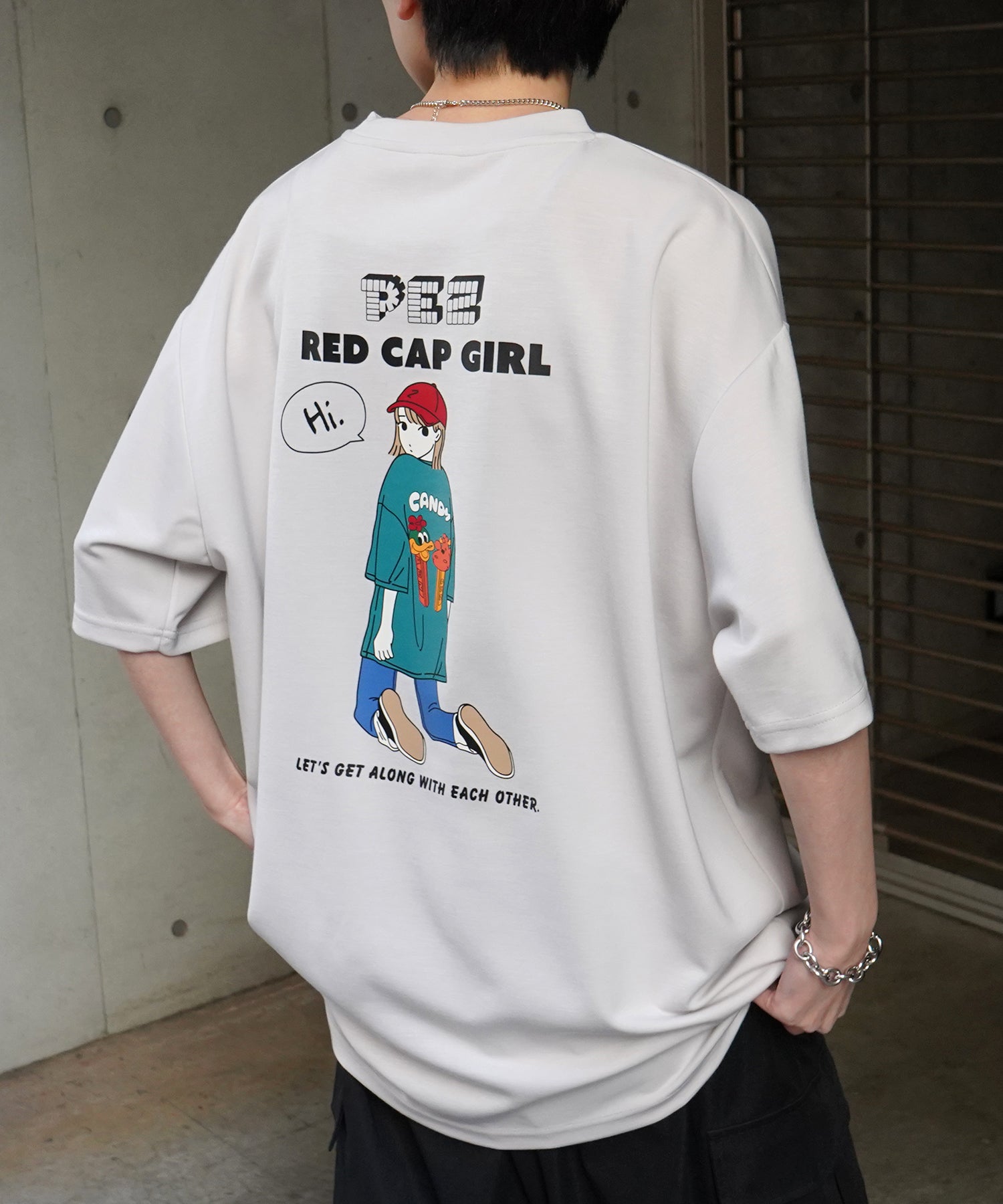 【RED CAP GIRL × PEZ】25SS RCG×PEZコラボ バックプリント ドレープとろみ ビッグシルエットポンチTシャツ