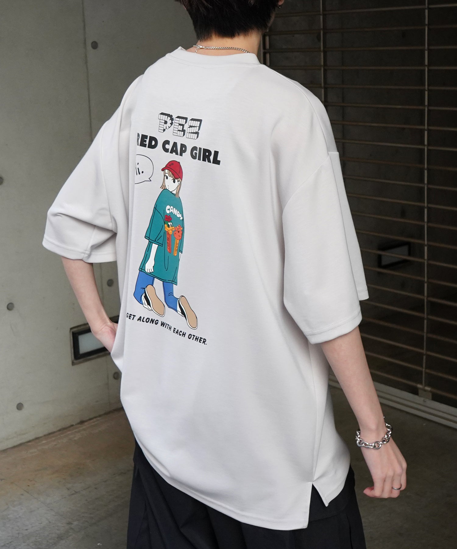 【RED CAP GIRL × PEZ】25SS RCG×PEZコラボ バックプリント ドレープとろみ ビッグシルエットポンチTシャツ