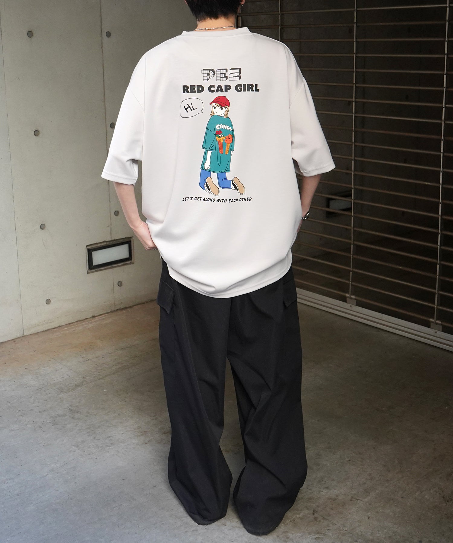 【RED CAP GIRL × PEZ】25SS RCG×PEZコラボ バックプリント ドレープとろみ ビッグシルエットポンチTシャツ