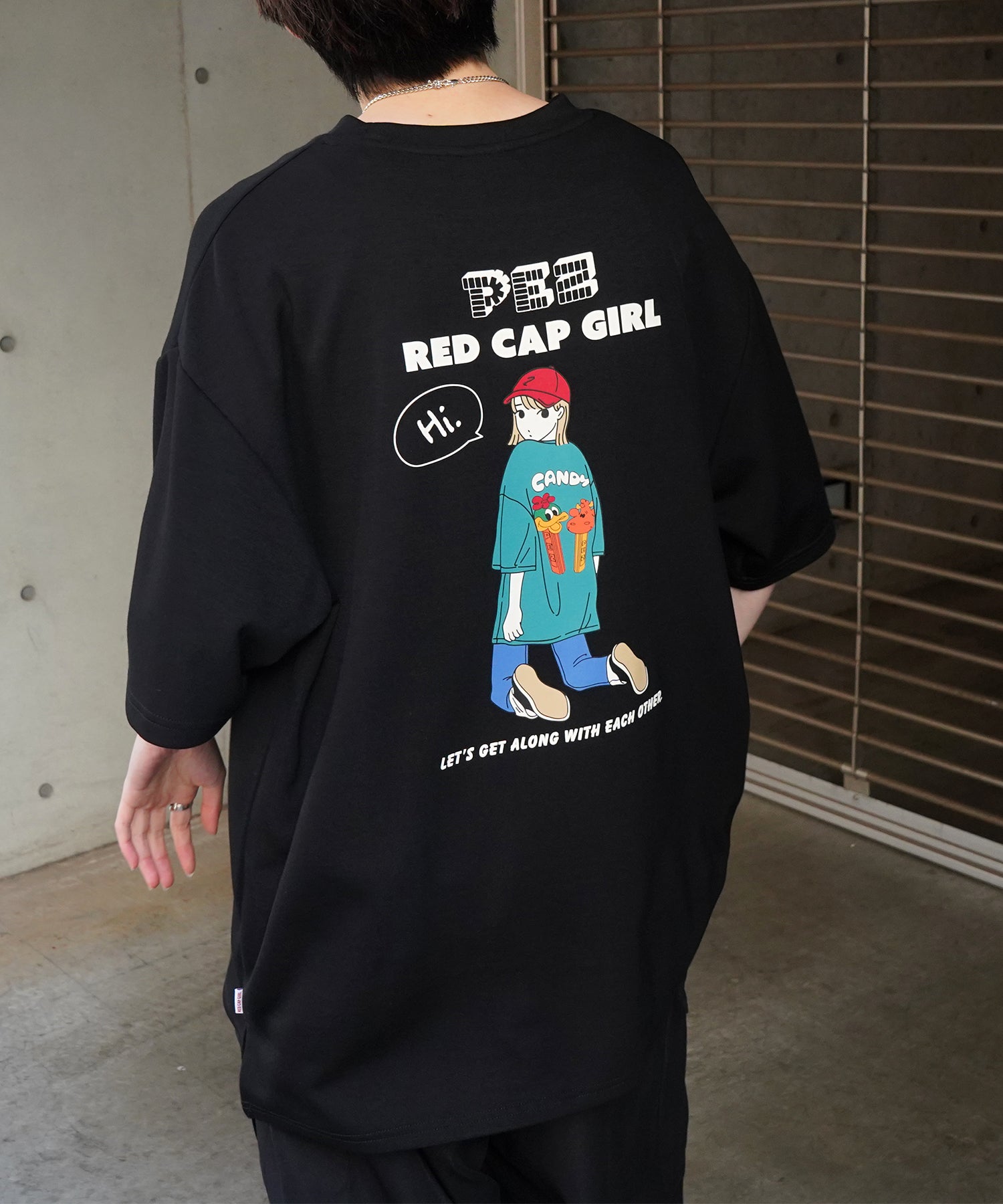 【RED CAP GIRL × PEZ】25SS RCG×PEZコラボ バックプリント ドレープとろみ ビッグシルエットポンチTシャツ