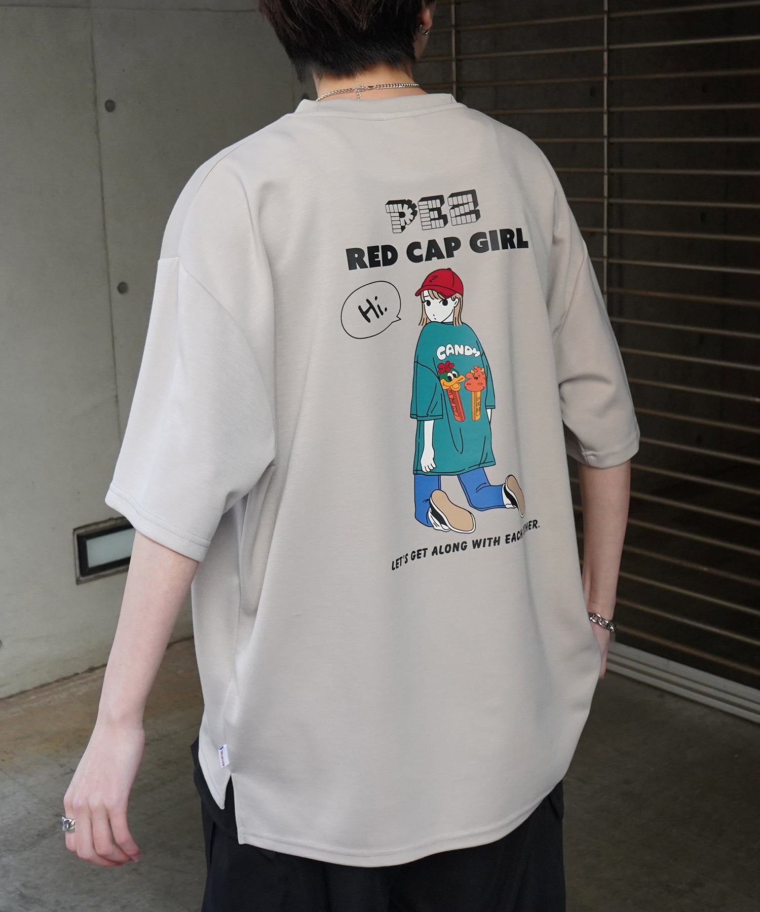 【RED CAP GIRL × PEZ】25SS RCG×PEZコラボ バックプリント ドレープとろみ ビッグシルエットポンチTシャツ