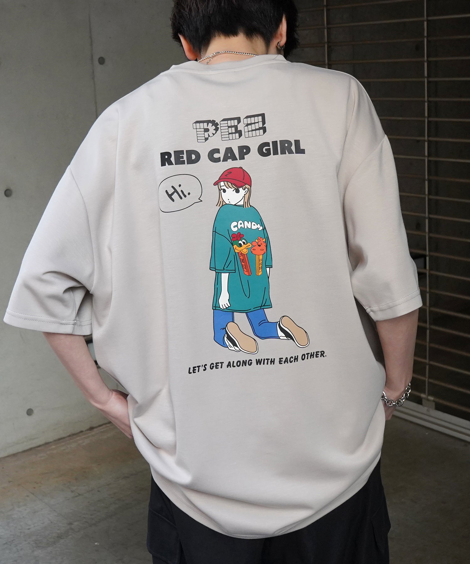 【RED CAP GIRL × PEZ】25SS RCG×PEZコラボ バックプリント ドレープとろみ ビッグシルエットポンチTシャツ