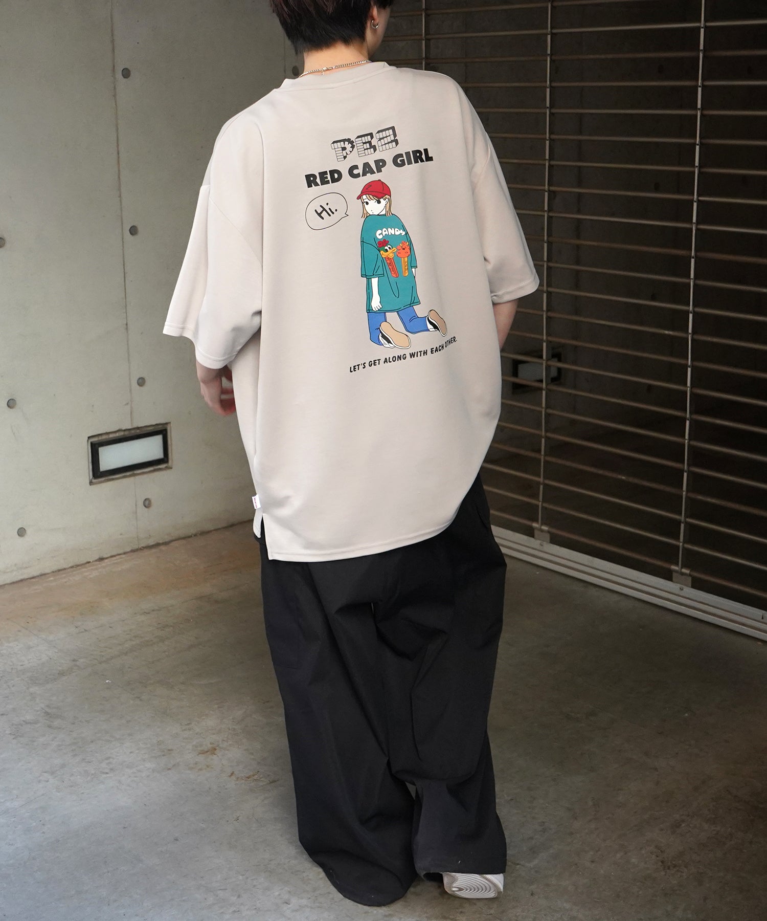 【RED CAP GIRL × PEZ】25SS RCG×PEZコラボ バックプリント ドレープとろみ ビッグシルエットポンチTシャツ