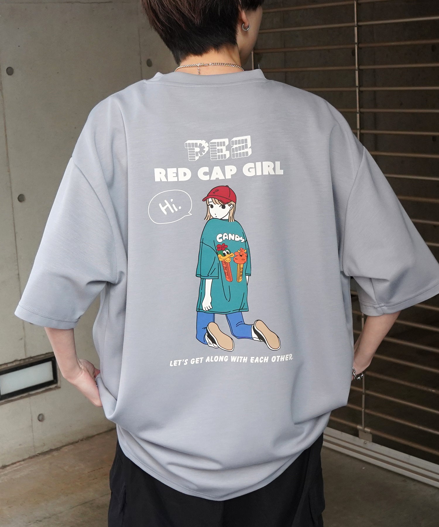 【RED CAP GIRL × PEZ】25SS RCG×PEZコラボ バックプリント ドレープとろみ ビッグシルエットポンチTシャツ