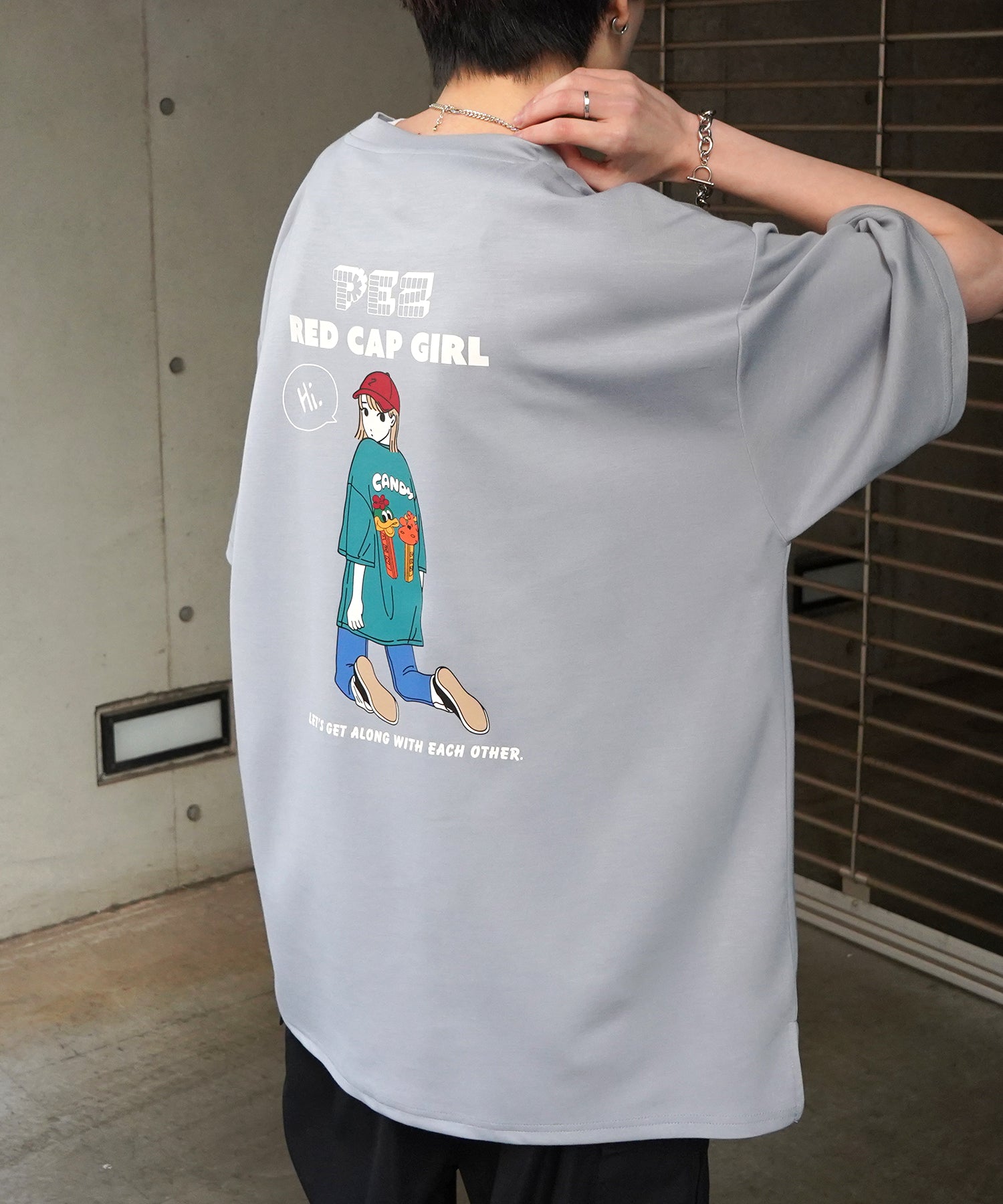 【RED CAP GIRL × PEZ】25SS RCG×PEZコラボ バックプリント ドレープとろみ ビッグシルエットポンチTシャツ