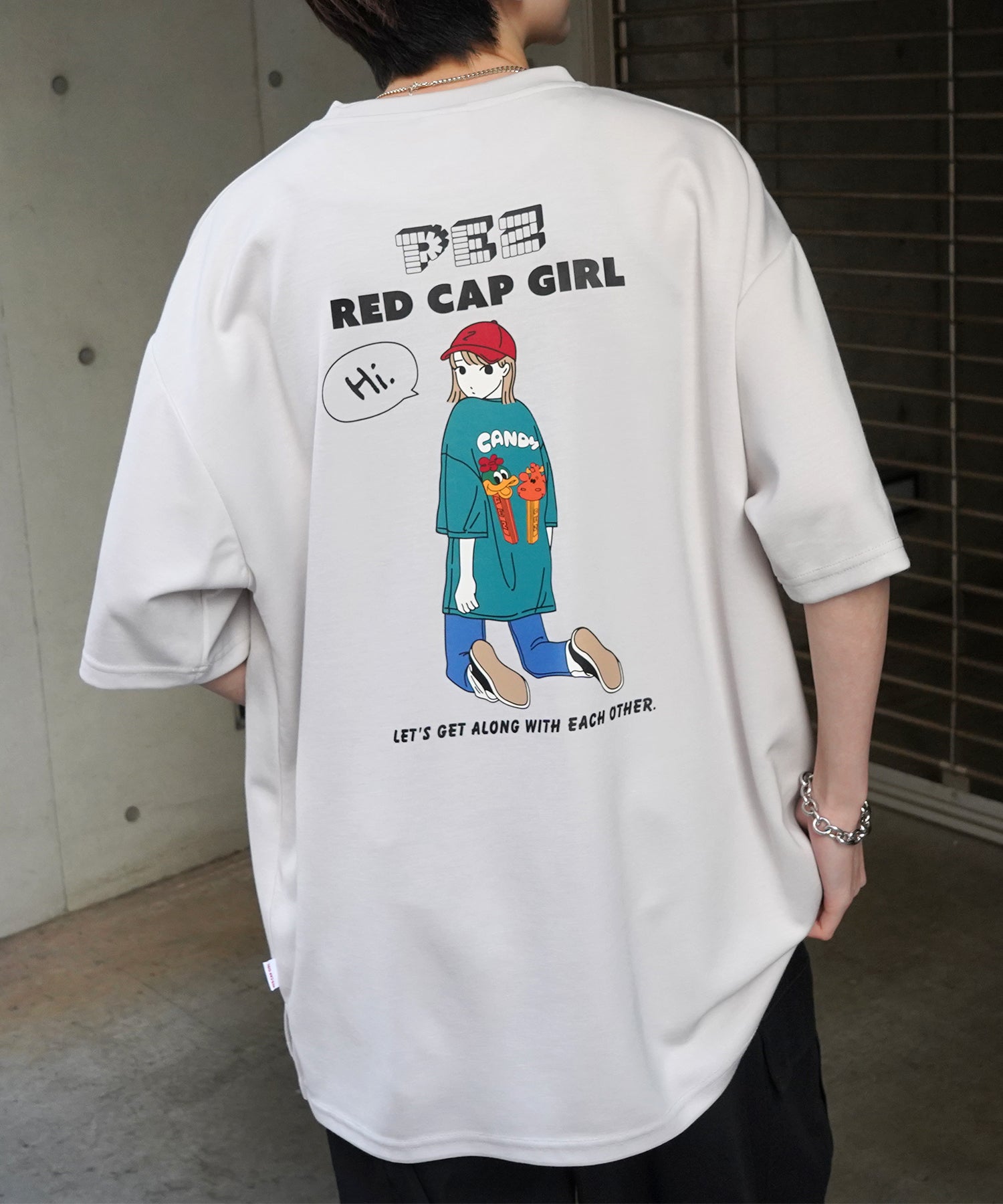 【RED CAP GIRL × PEZ】25SS RCG×PEZコラボ バックプリント ドレープとろみ ビッグシルエットポンチTシャツ