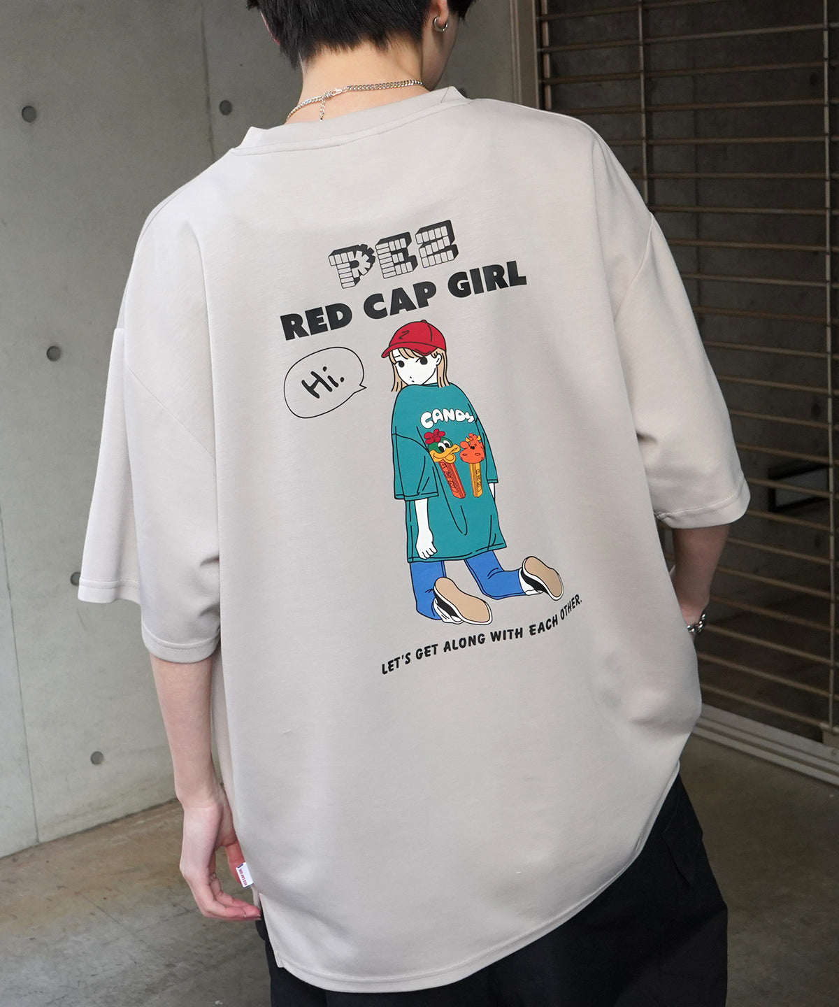 【RED CAP GIRL × PEZ】25SS RCG×PEZコラボ バックプリント ドレープとろみ ビッグシルエットポンチTシャツ
