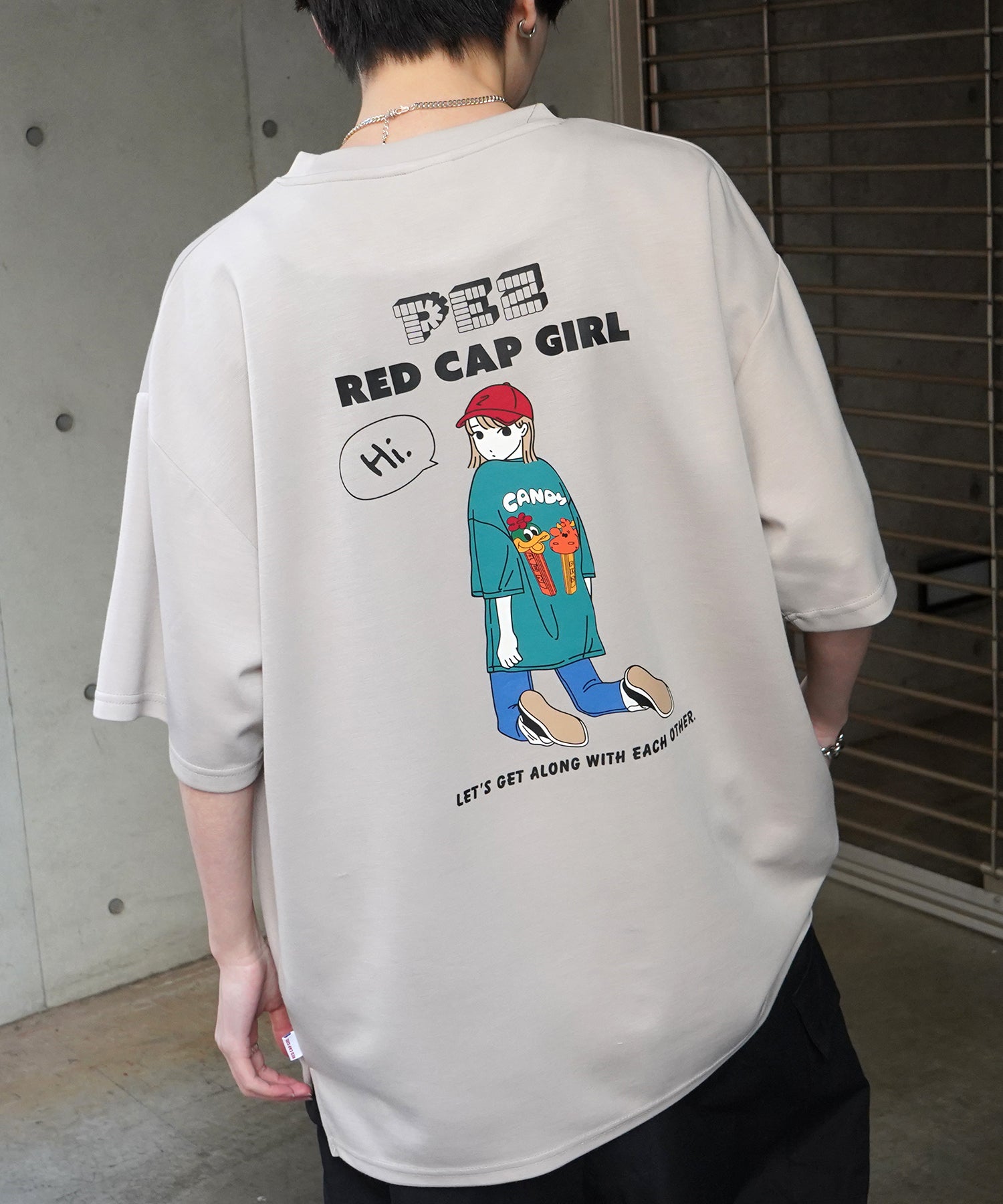 【RED CAP GIRL × PEZ】25SS RCG×PEZコラボ バックプリント ドレープとろみ ビッグシルエットポンチTシャツ