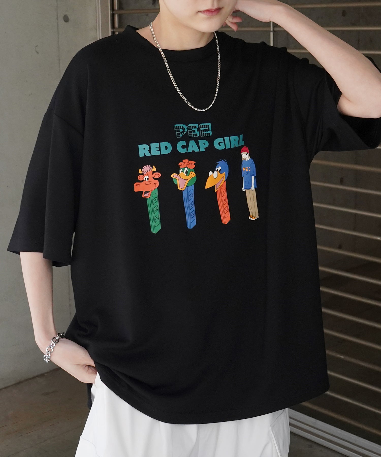【RED CAP GIRL × PEZ】25SS RCG×PEZコラボ フロントプリント ドレープとろみ ビッグシルエットポンチTシャツ