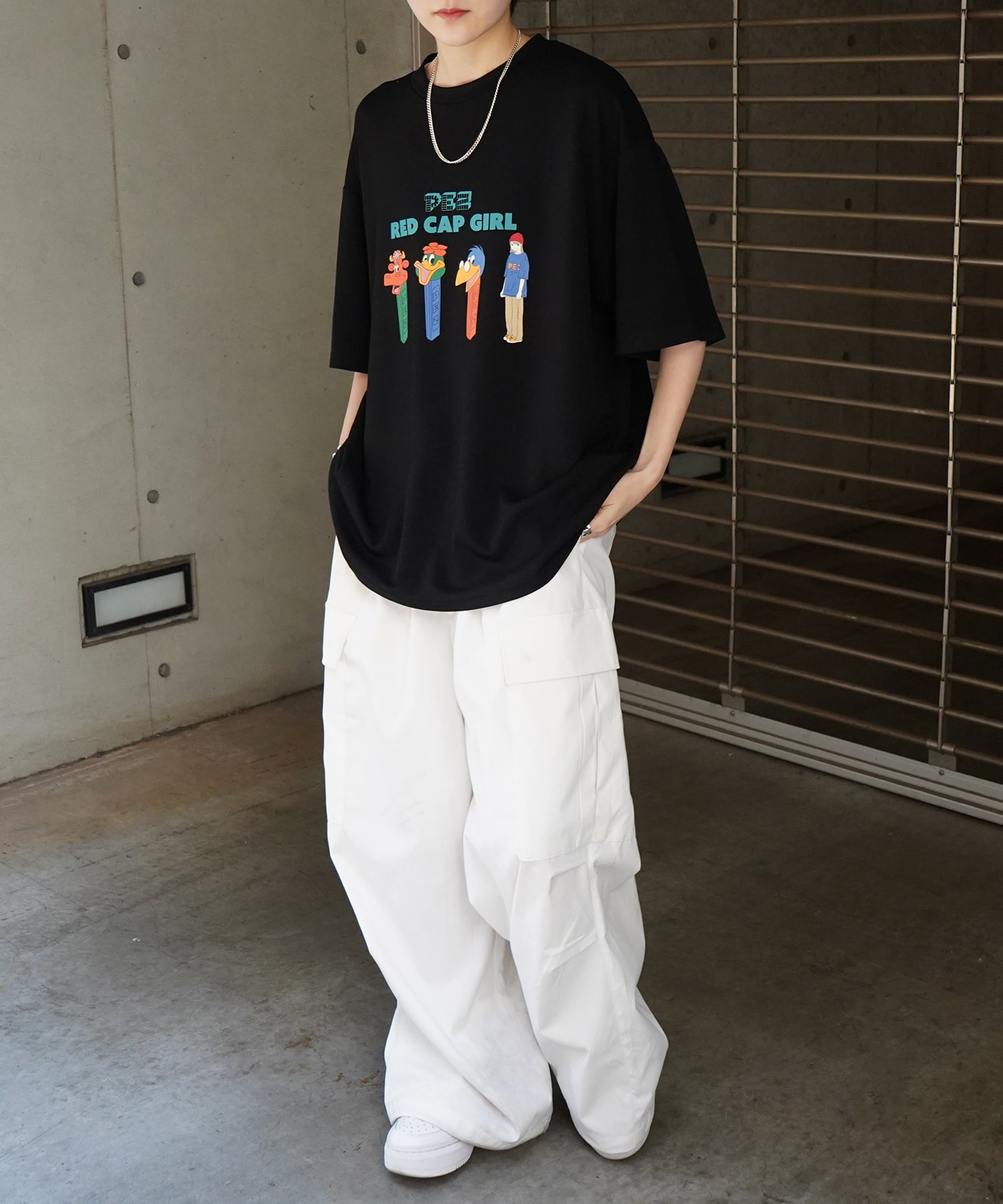 【RED CAP GIRL × PEZ】25SS RCG×PEZコラボ フロントプリント ドレープとろみ ビッグシルエットポンチTシャツ