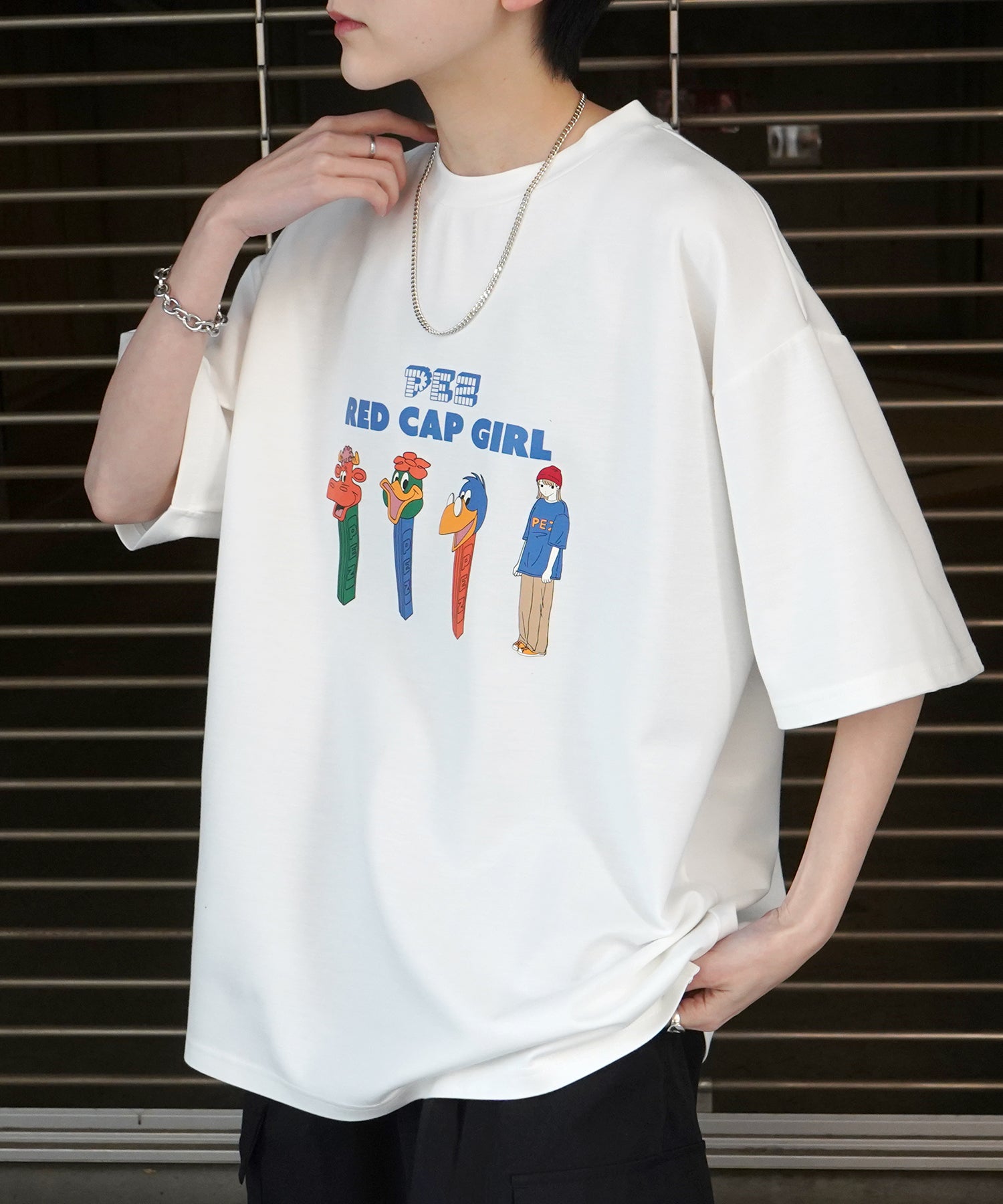 【RED CAP GIRL × PEZ】25SS RCG×PEZコラボ フロントプリント ドレープとろみ ビッグシルエットポンチTシャツ