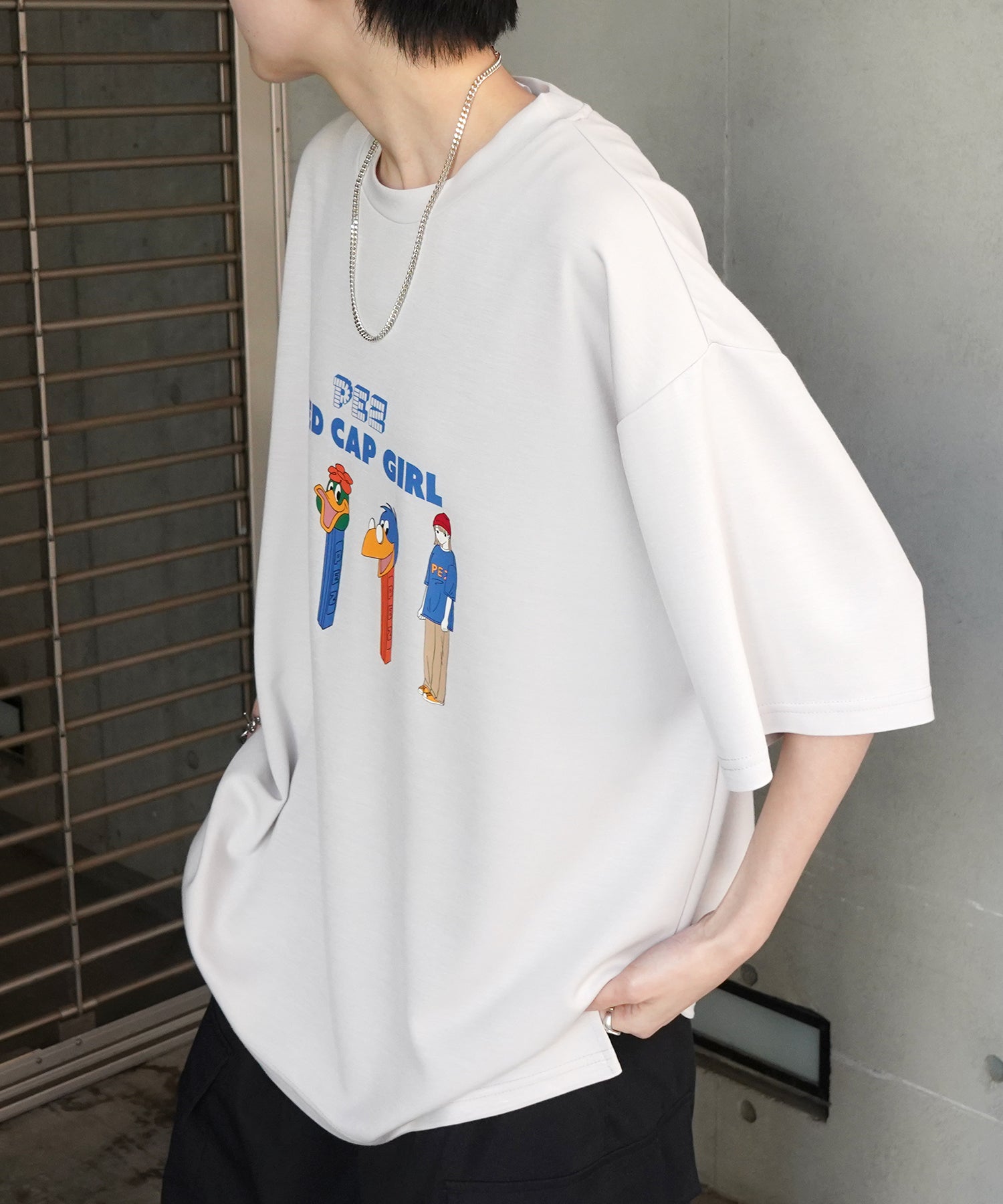 【RED CAP GIRL × PEZ】25SS RCG×PEZコラボ フロントプリント ドレープとろみ ビッグシルエットポンチTシャツ