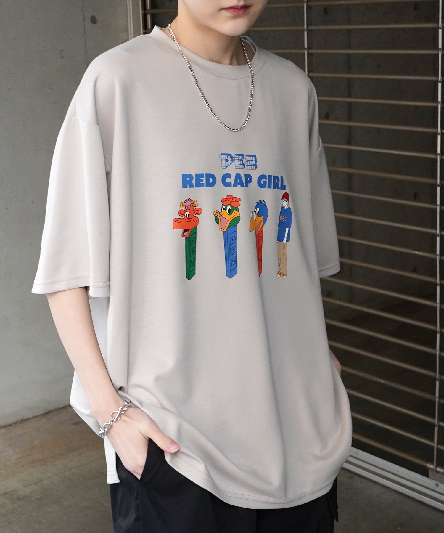 【RED CAP GIRL × PEZ】25SS RCG×PEZコラボ フロントプリント ドレープとろみ ビッグシルエットポンチTシャツ